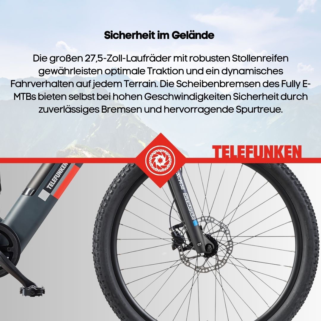 Telefunken E-Bike »Aufsteiger M936«, 8 Gang, Shimano, Altus, Heckmotor 250 W, Pedelec, Elektrofahrrad, Damen, Herren, MTB, Fully
