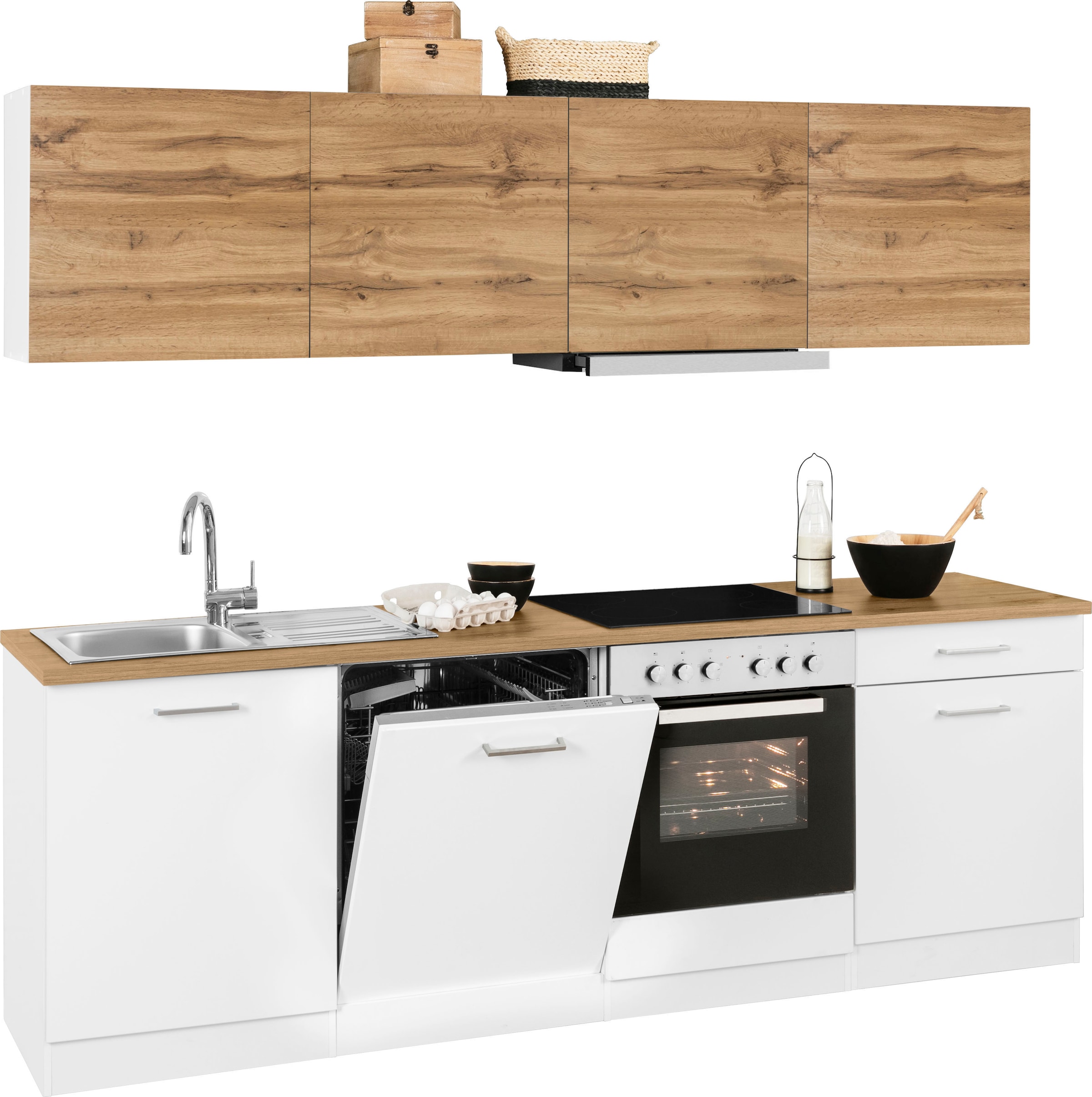 KOCHSTATION Küchenzeile »KS-Kehl«, mit E-Geräten, Breite 240 cm, inkl. Geschirrspülmaschine