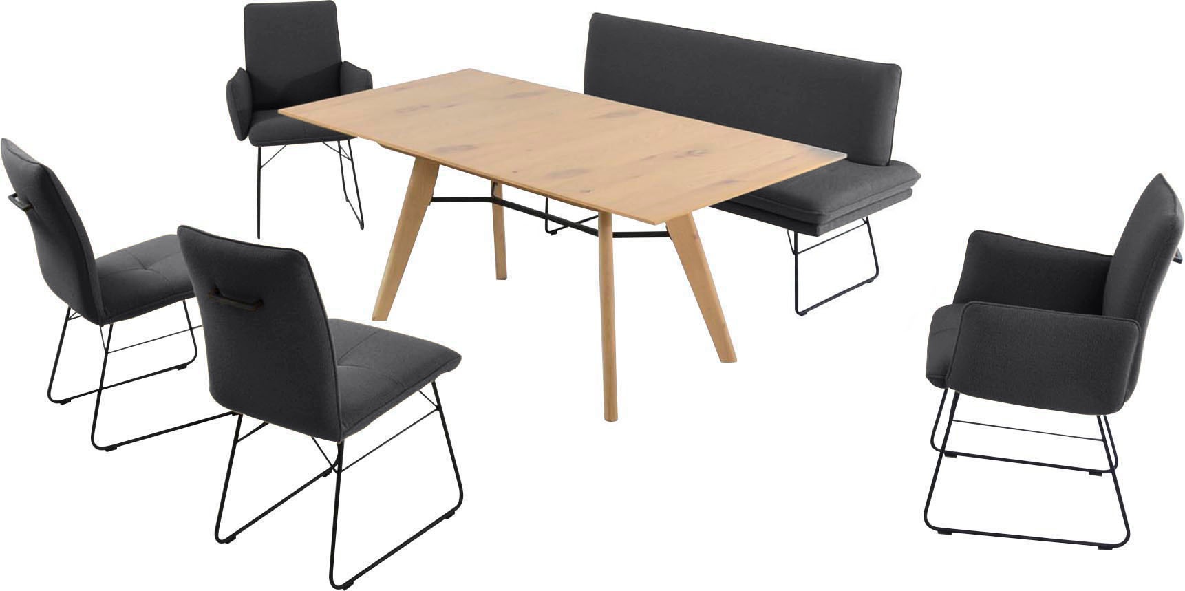 K+W Komfort & Wohnen Essgruppe »Giacomo IV« 6 Stk. tlg. Polsterbank in 2 Größen, 2 Kufenstühle, 2 Armlehnenstühle und 1 Tisch