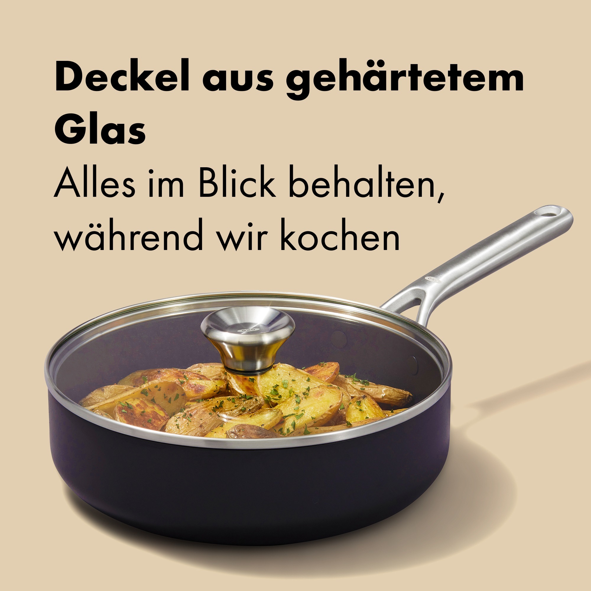 OXO Good Grips Servierpfanne »Ceramic Professional Antihaft-Sauteuse 24 cm mit Deckel« Edelstahl 1 tlg. mit hohen Wänden, ideal für Anbraten, Saucen und sanftes Köcheln