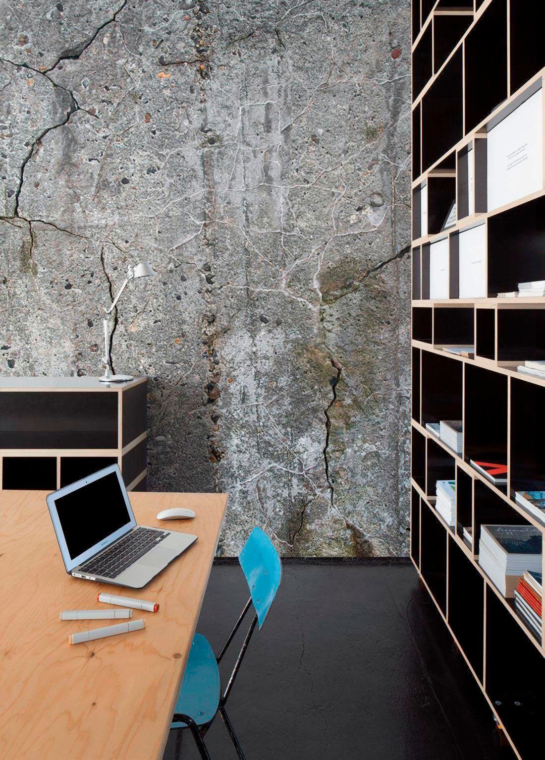 living walls Fototapete »Beton Vintage« glatt Steinwand Fototapete Betonoptik 3,50 m x 2,55 m   Tapete