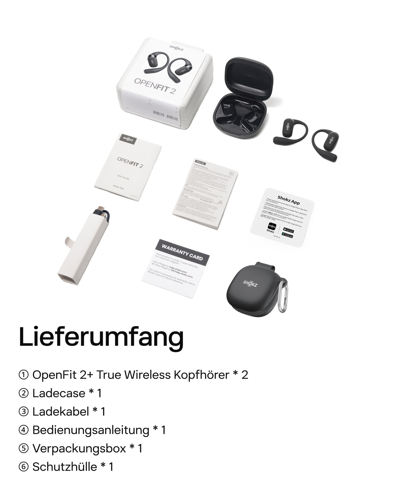 Shokz Open-Ear-Kopfhörer »OpenFit 2+ inklusive Schutzhülle«, A2DP Bluetooth, Freisprechfunktion-True Wireless