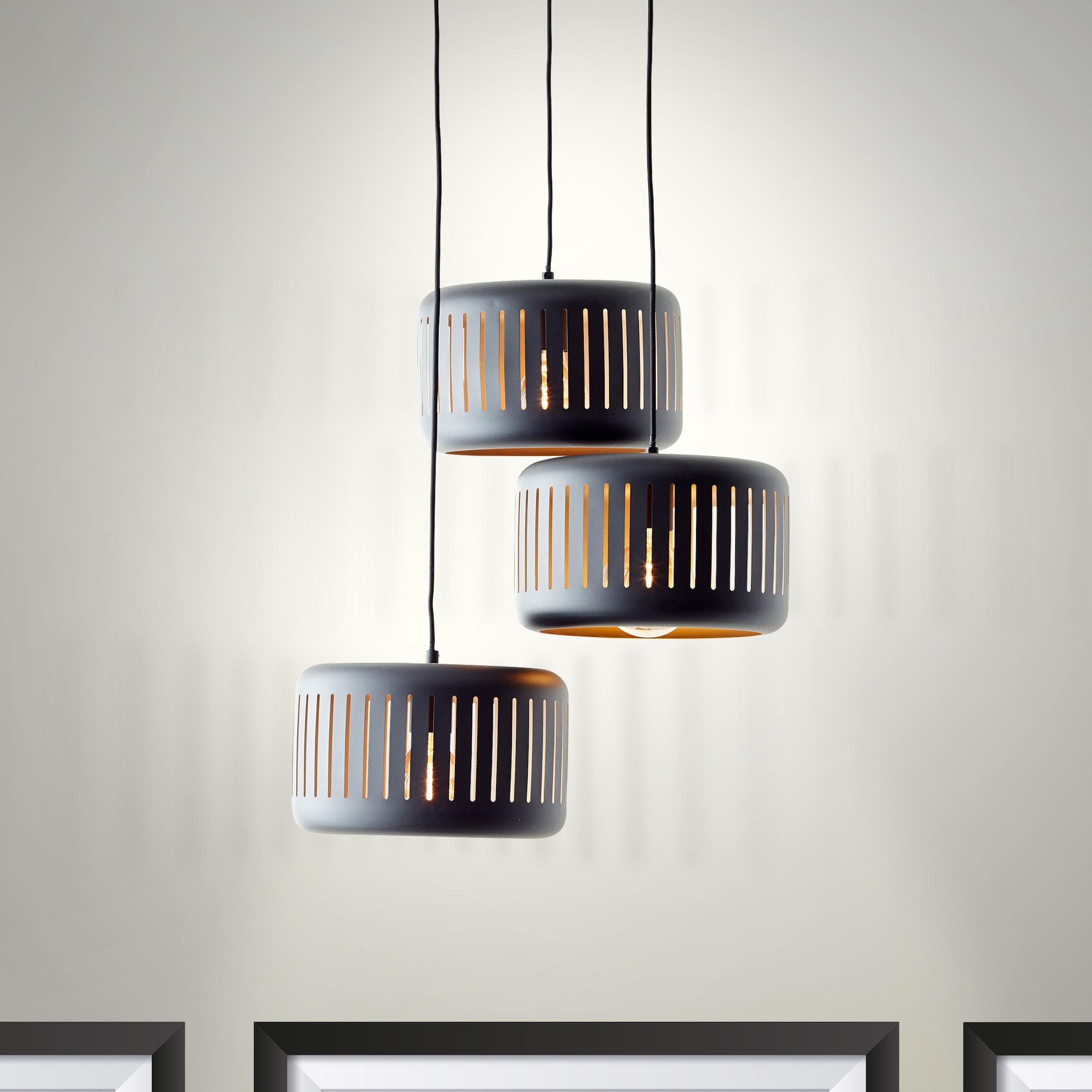 Brilliant Pendelleuchte »Tyas«, 3 flammig, Leuchtmittel E27 | ohne Leuchtmittel, 120 x 52 cm, 3 x E27, kürzbar, Metall, schwarz/goldfarben