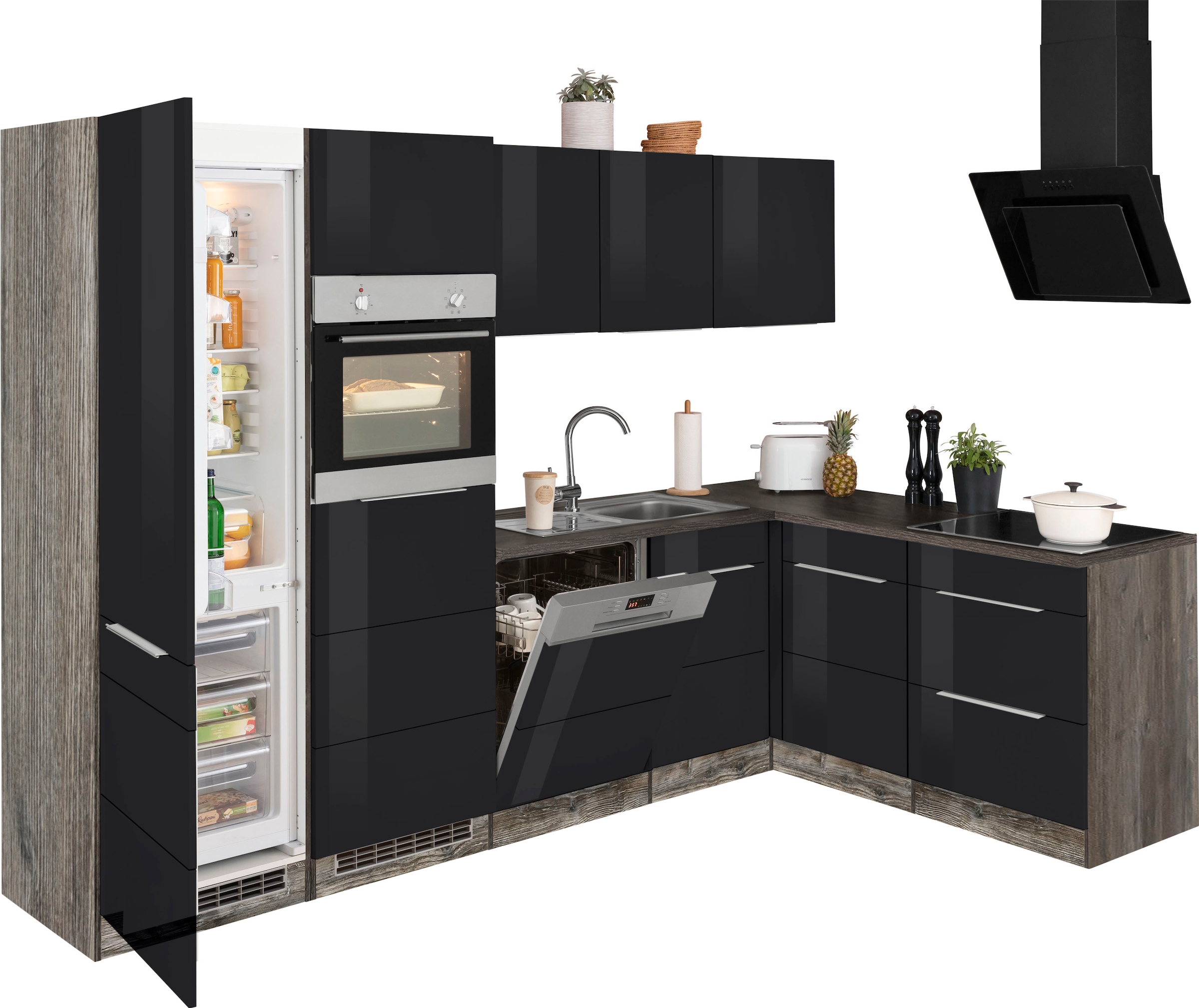 KOCHSTATION Winkelküche »KS-Brindisi Stellbreite 290/170 cm«, wahlweise mit E-Geräten und Induktion, mit MDF-Fronten