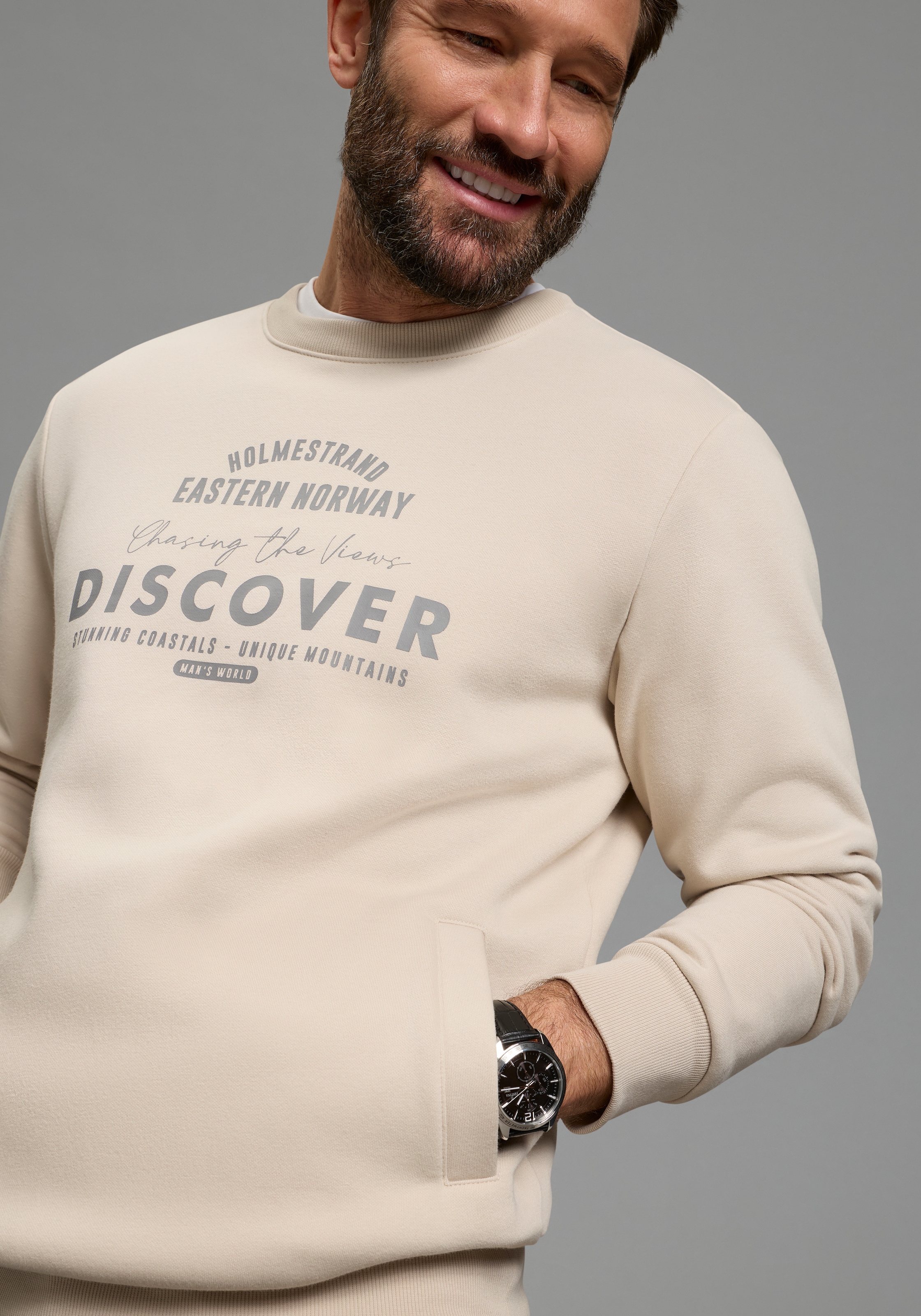 Man's World Sweatshirt , mit Eingrifftaschen, Rundhalsausschnitt, Langarm-Design
