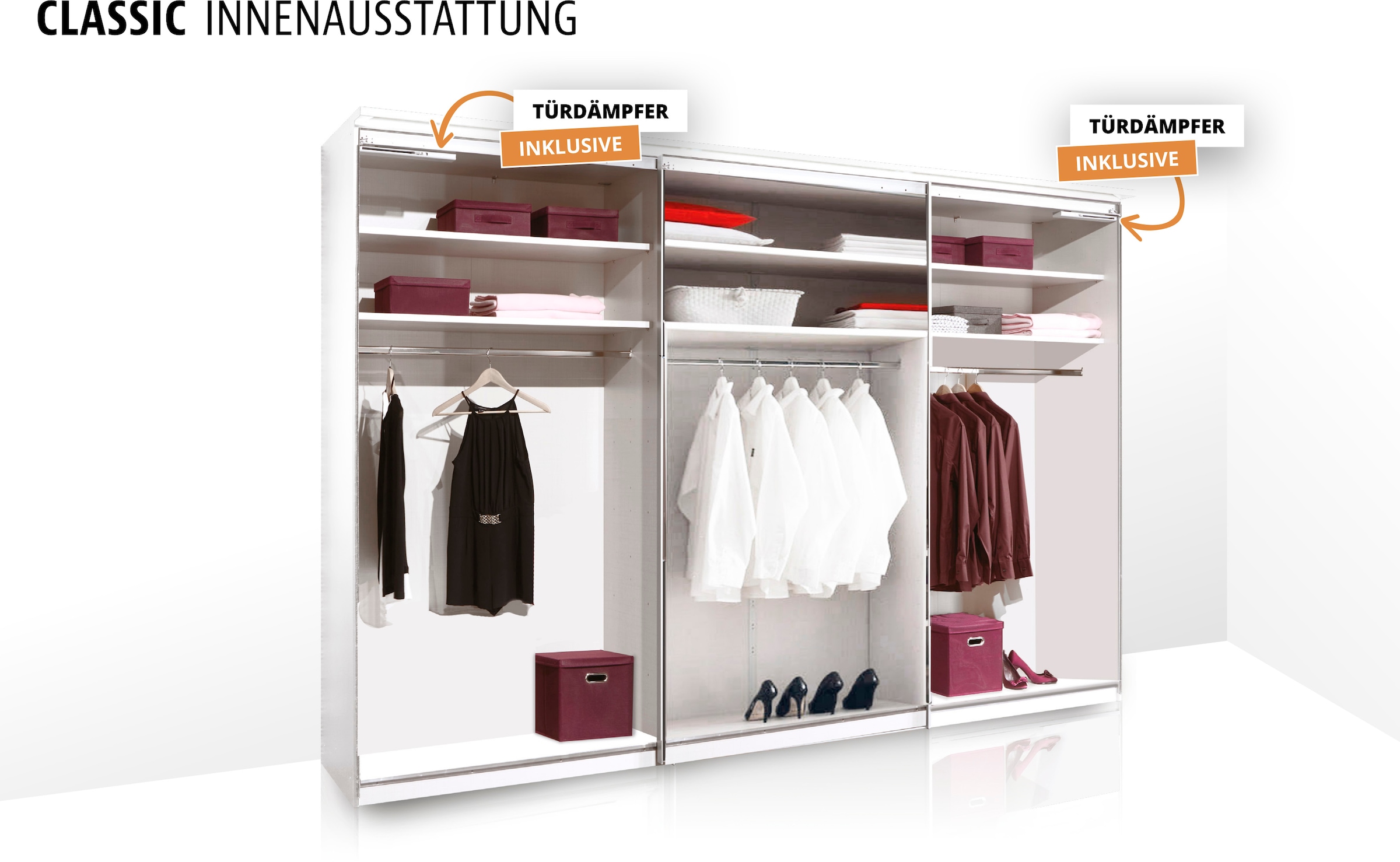 STAUD Schwebetürenschrank »Sinfonie Plus, edles Design in hochwertiger Qualität, Made in Germany«, Mit Spiegeltür und vier verschiedenen Ausstattungsvarianten