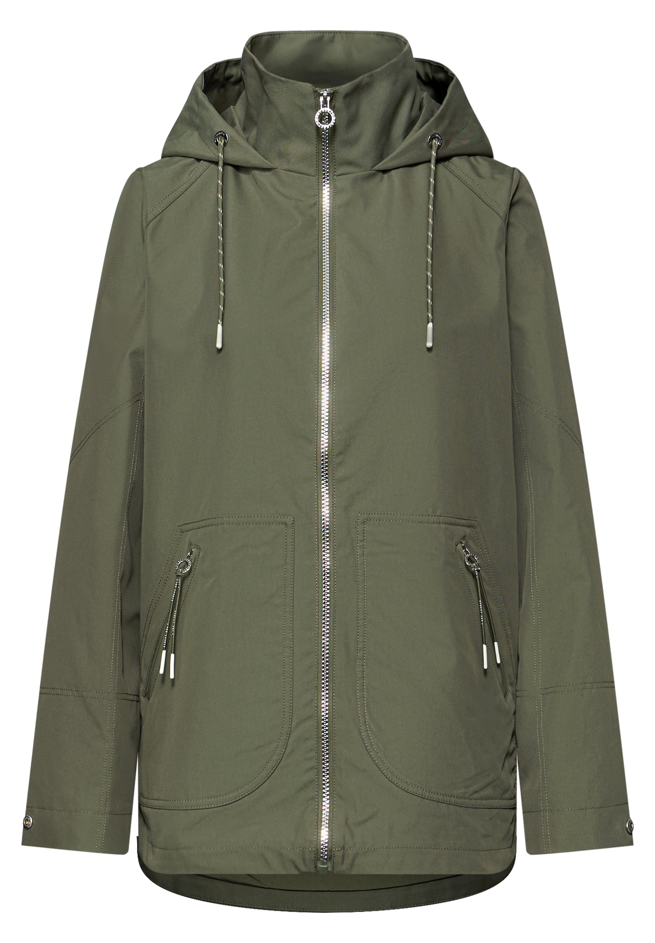 STREET ONE Parka mit Kapuze mit seitlichen Zipper‑Taschen und Nieten‑Details an den Ärmeln