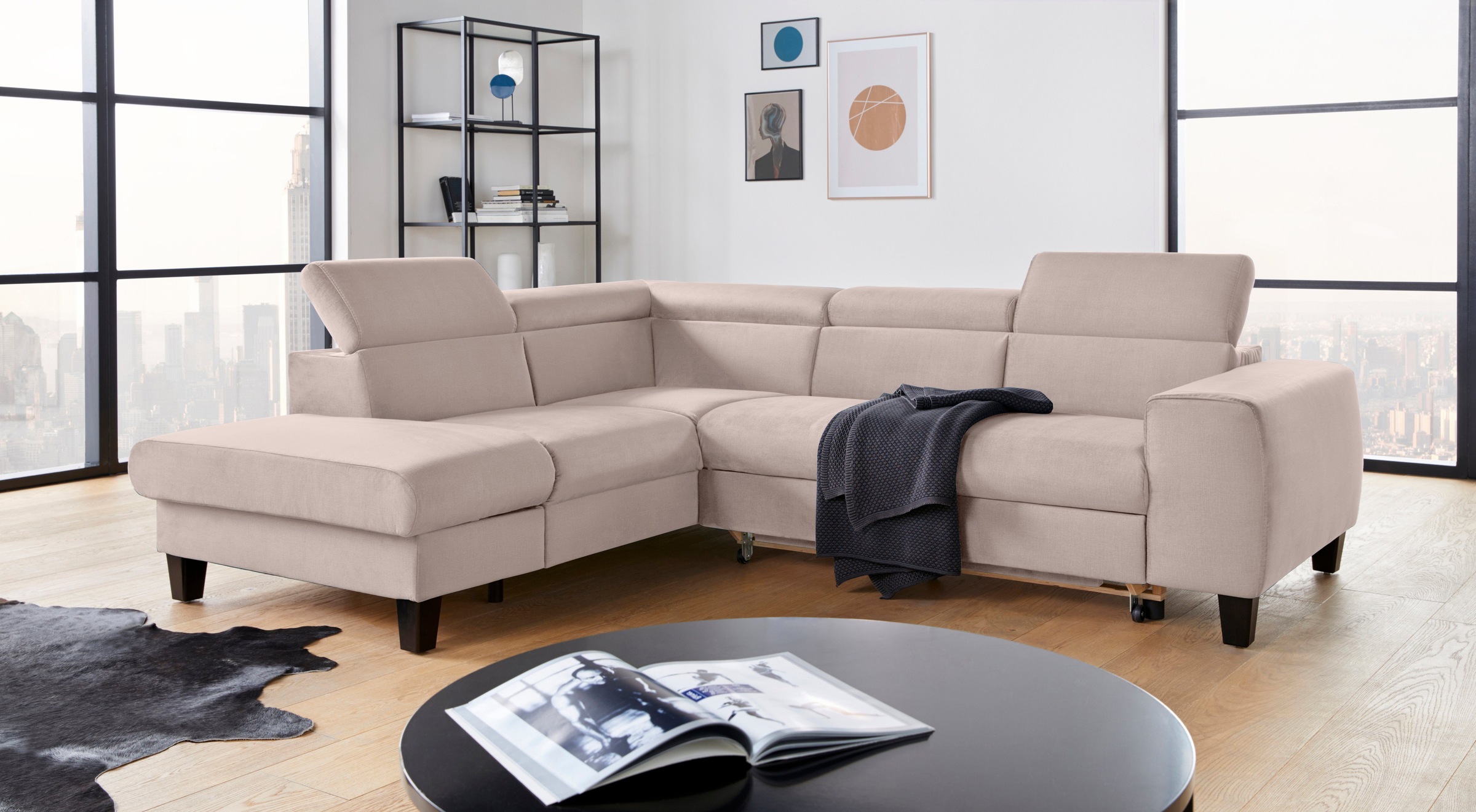 COTTA Polstergarnitur »Morven L-Form«, (Set), Set bestehend aus: Ecksofa mit Kopfteilverstellung & Hocker