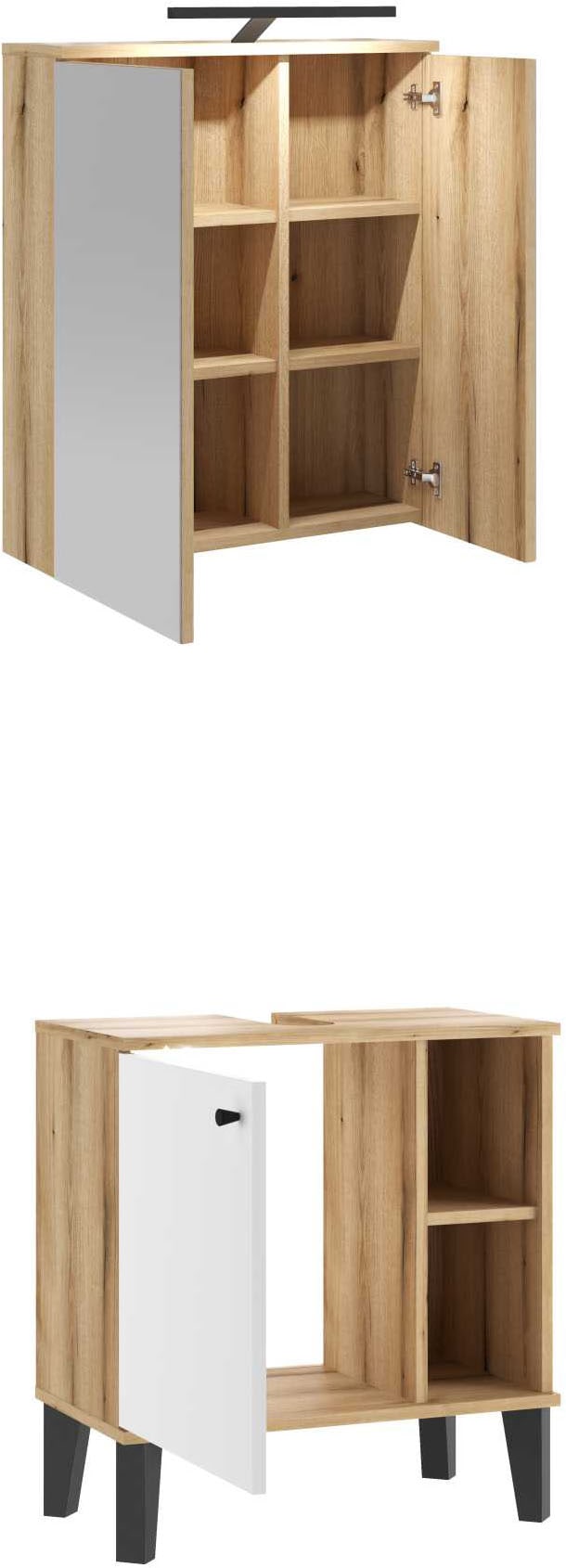 INOSIGN Badmöbel-Set »OSLO, Bad im skandinavischen Design, 2-teiliges Badezimmer«, (Set, 2 St.), Badschränke und Spiegel, in zwei Farben verfügbar, viel Stauraum