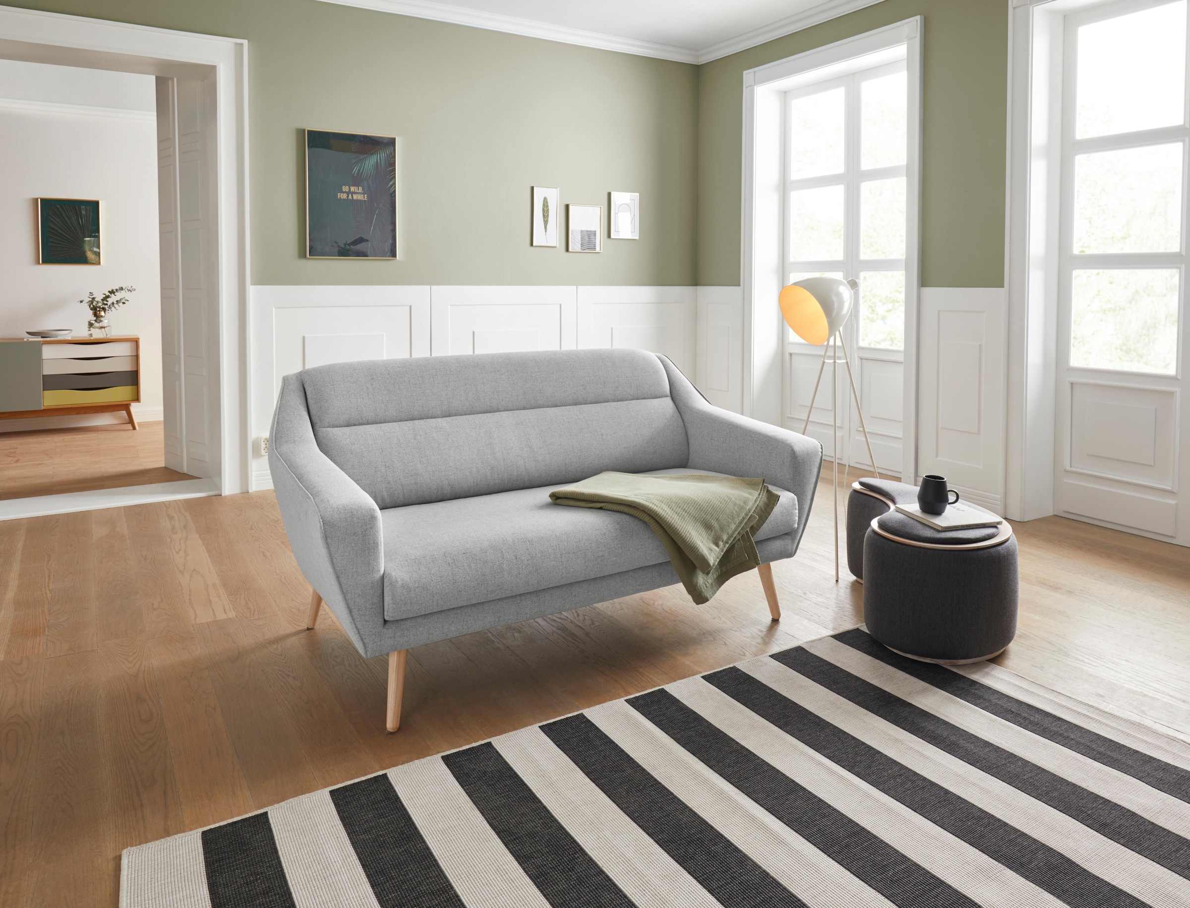 OTTO home 2-Sitzer »Bille« mit Naht im Rückenkissen und Eiche-Beinen, Desig günstig online kaufen