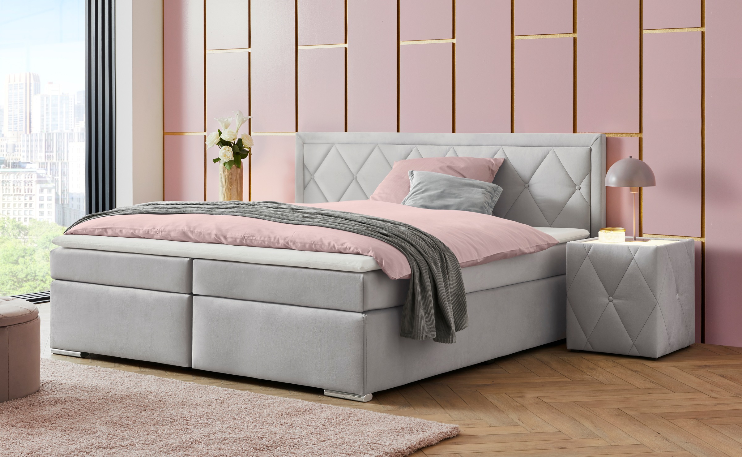 Leonique Boxbett »Alfie, Bestseller, wahlweise mit Bettkasten«, mit Knopfheftung im Kopfteil, H2, H3 und H4 wählbar