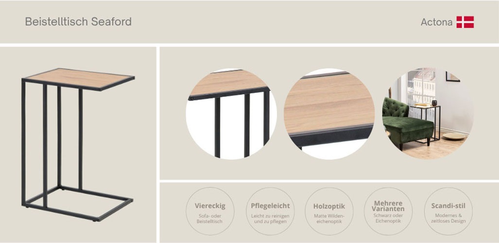 ACTONA GROUP Beistelltisch »Seaford, Rechteckig, Scandi Design, matte Wilde günstig online kaufen