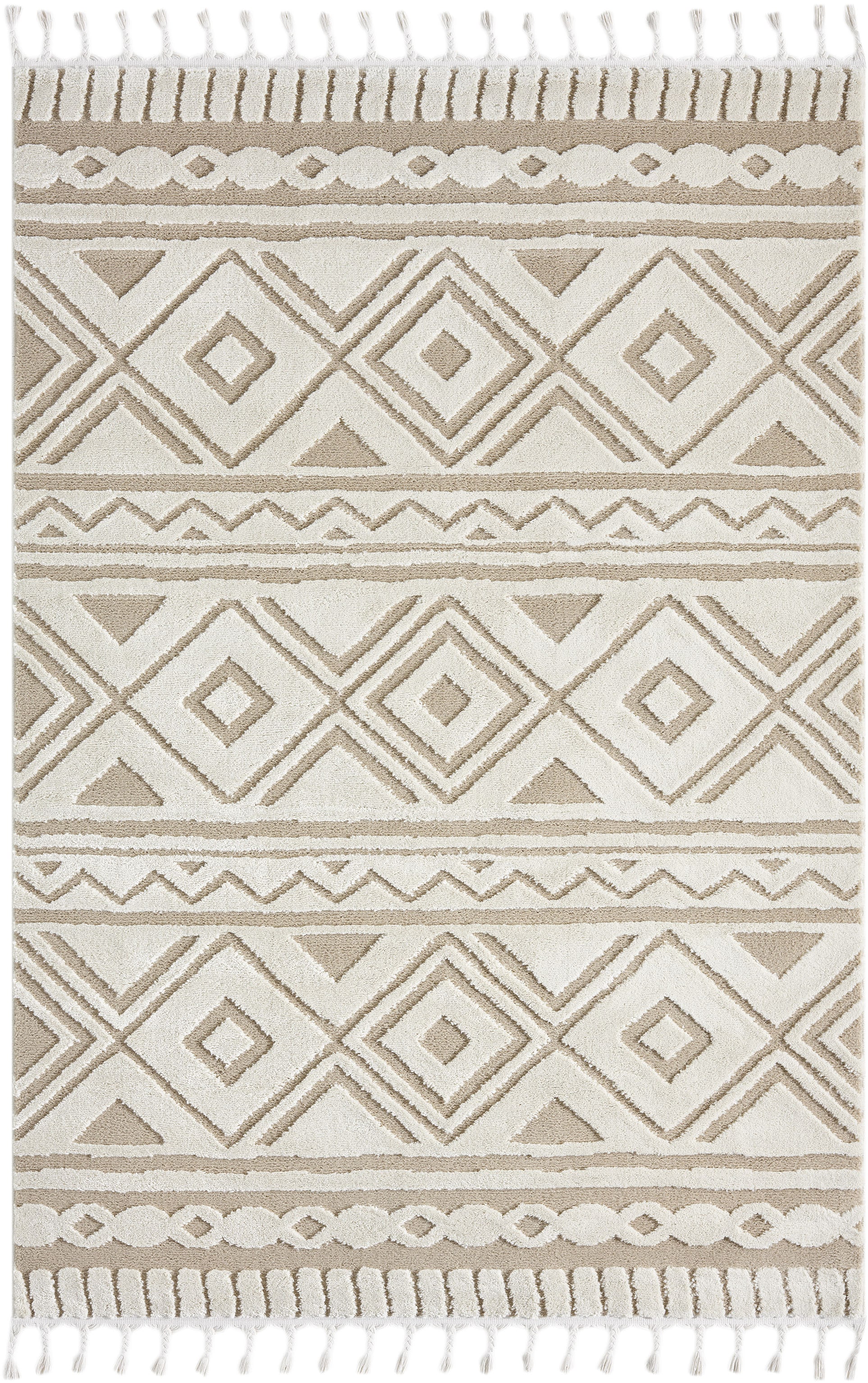 OTTO home Teppich »Bonvo« rechteckig 19 mm Höhe mit Fransen, Hoch-Tief-Struktur, Wohnzimmer, Schlafzimmer, Boho-Style