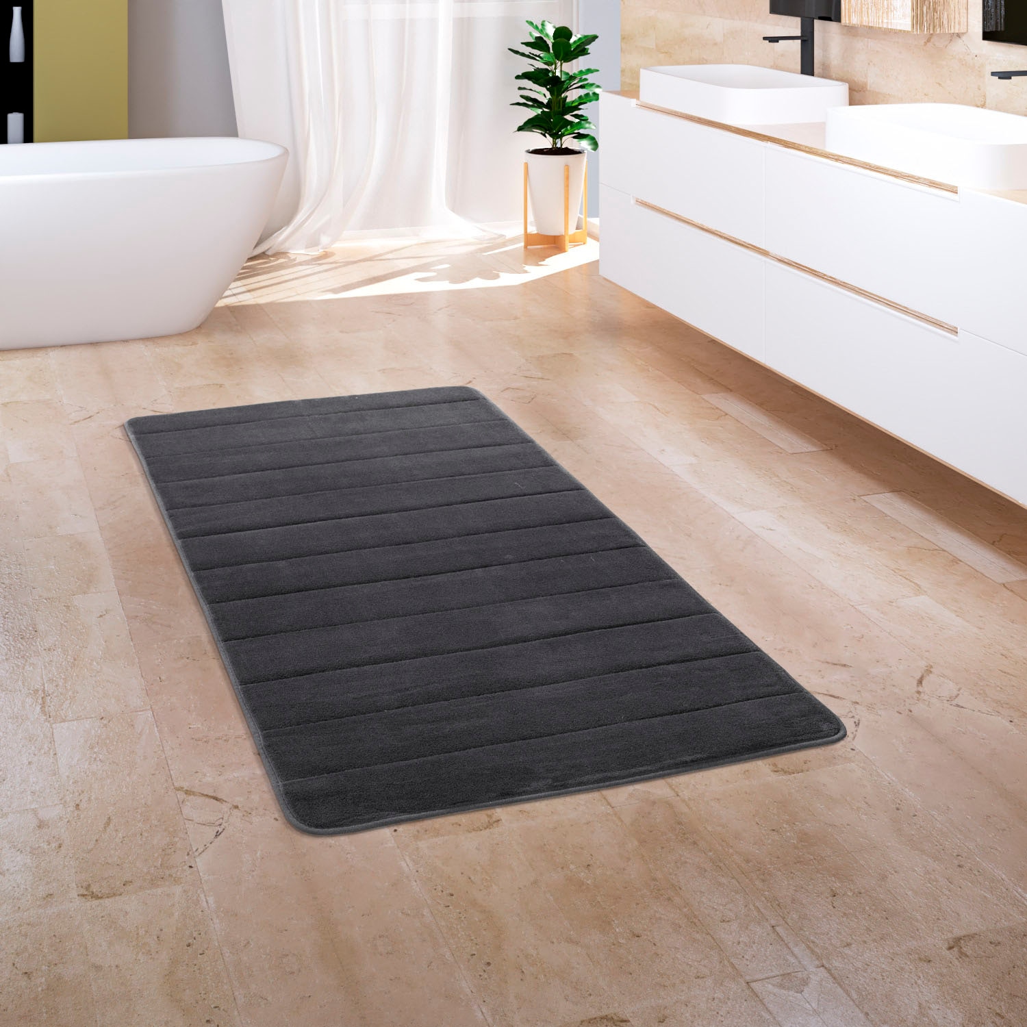 Paco Home Badematte »Corby 252, Memory-Schaum Effekt«, rutschhemmend beschichtet, fußbodenheizungsgeeignet, Badteppich, Uni Farben, gestreift, Hoch-Tief Effekt