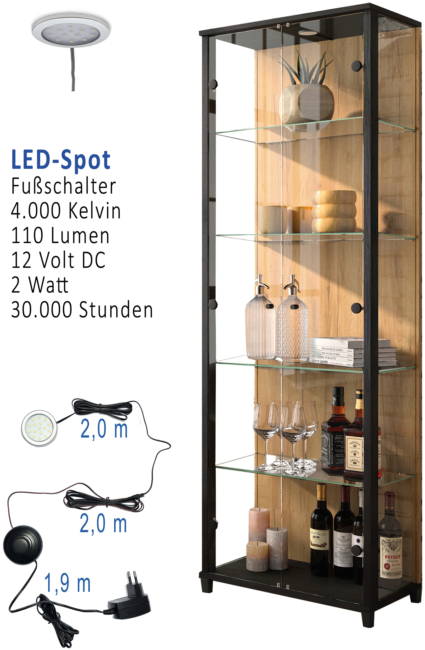 fif möbel Vitrine »OPTIMA«, Standvitrine, Vitrinenschrank, Glasvitrine, Sammlervitrine, LED