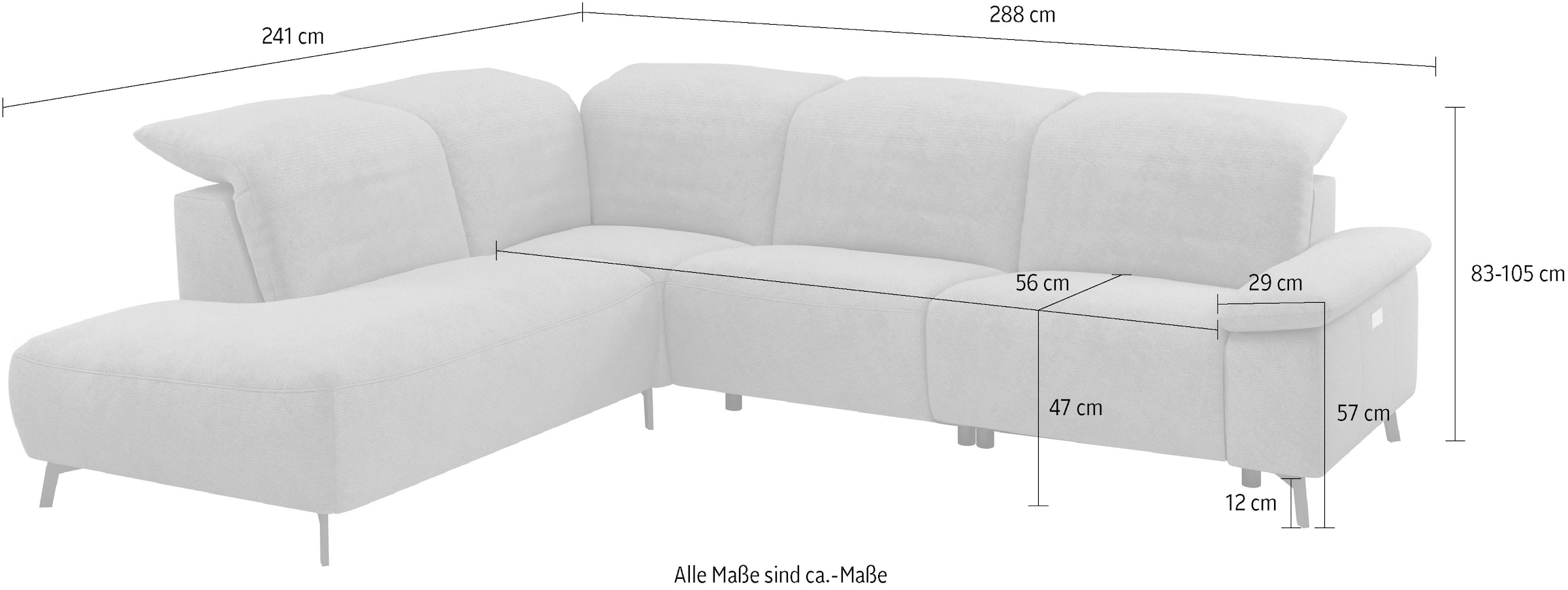 Musterring Ecksofa »MR 370, intelligenter Komfort im modernen Design« Optionale Relaxfunktion, flexible Kopfteile & klappbare Armlehnen