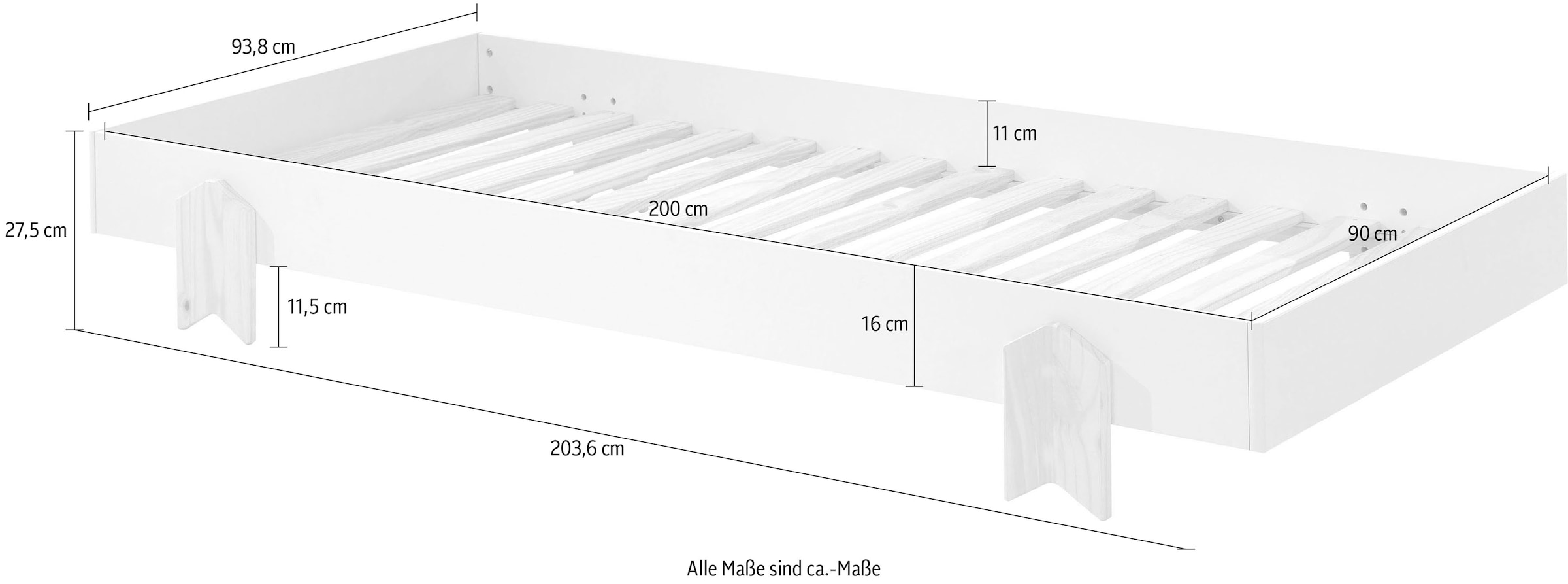 Vipack Kinderbett »Modulo«, (Made in Europe), Jugendbett, Einzelbett, Stapelbett mit Füßen in Pfeiloptik
