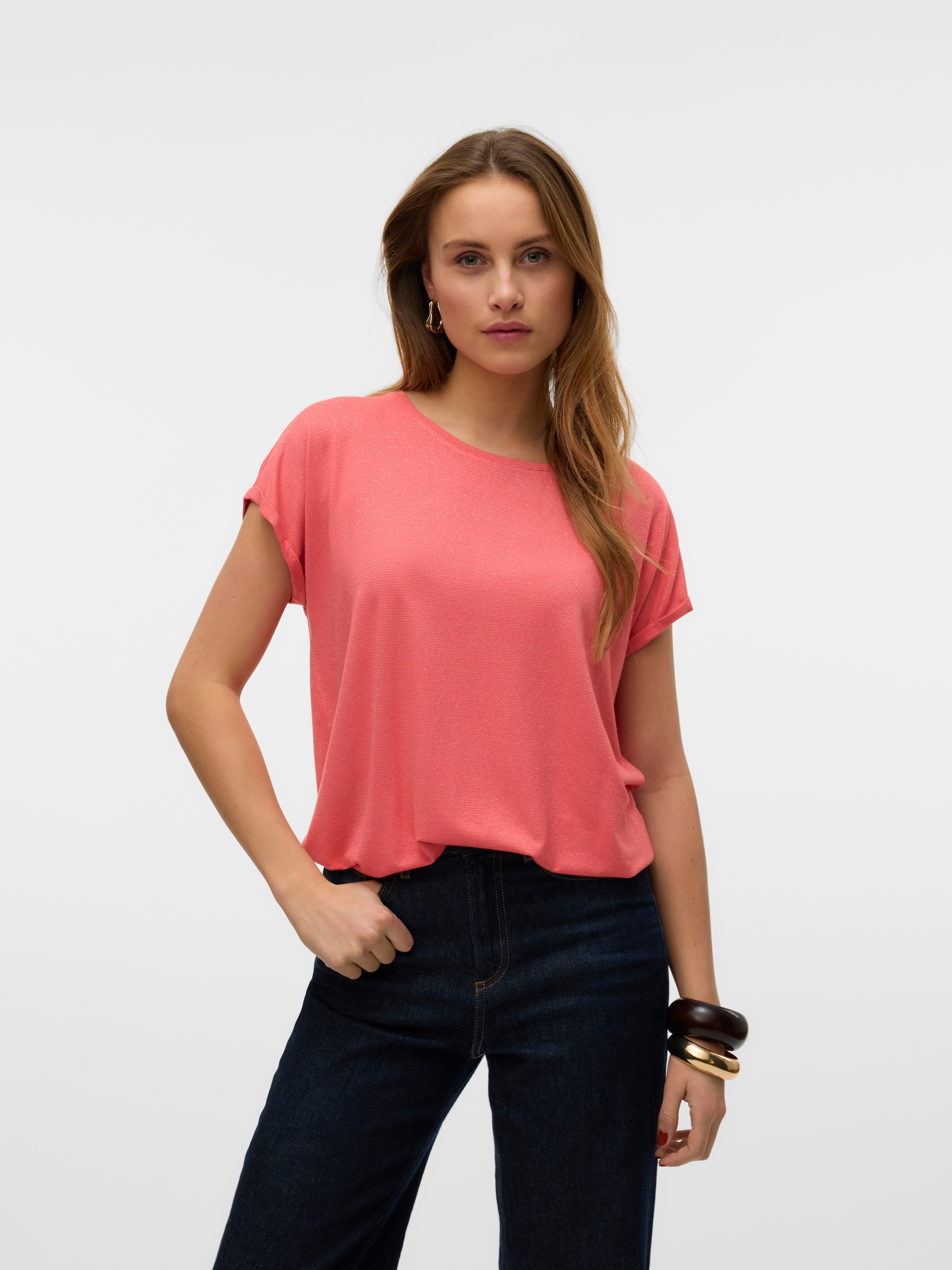 Vero Moda Rundhalsshirt »VMLAVA PLAIN SS TOP LUREX STRIPE«