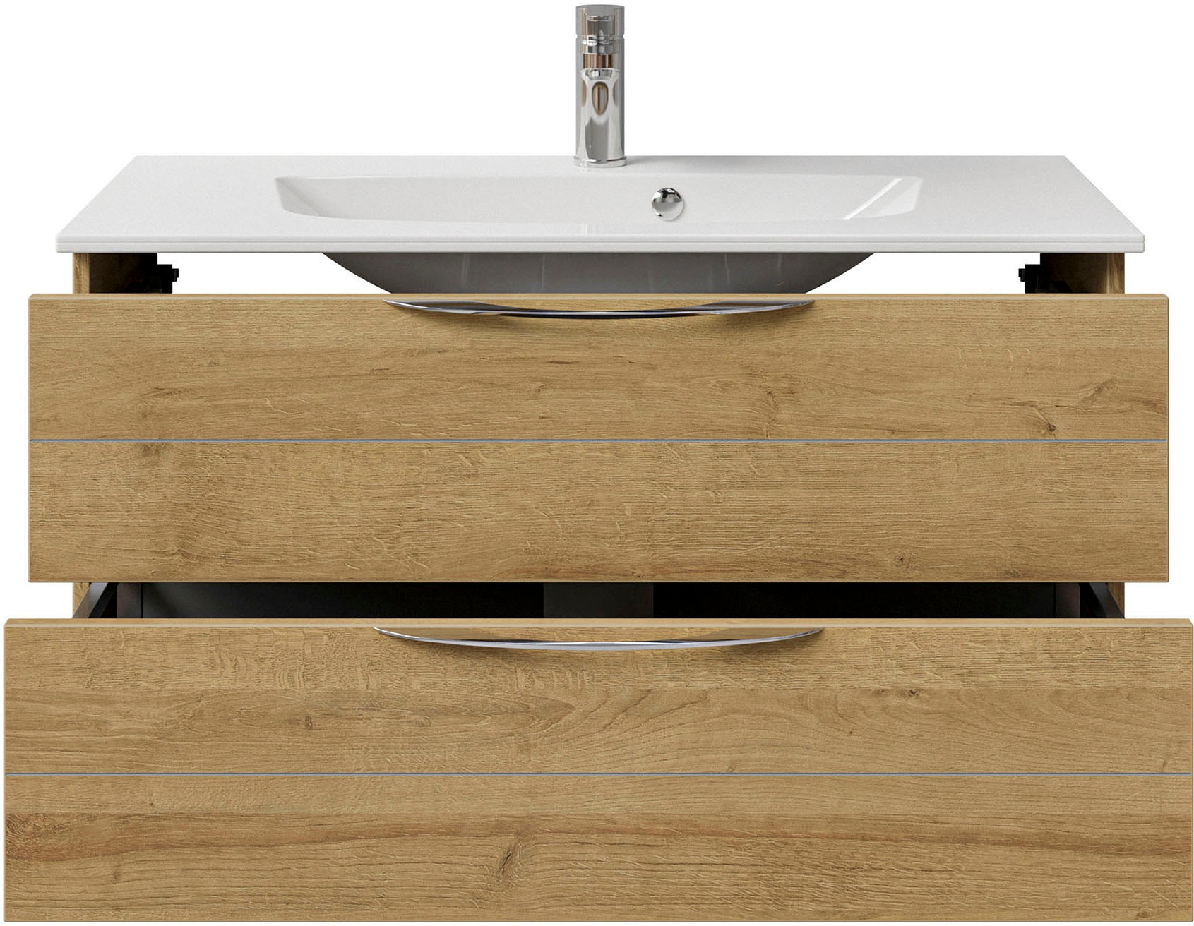 Saphir Waschtisch »Serie 6025 Mineralmarmor-Waschtisch mit Unterschrank, 97 cm breit«, Waschplatz mit 2 Schubladen, hängend, verschiedene Ausführungen