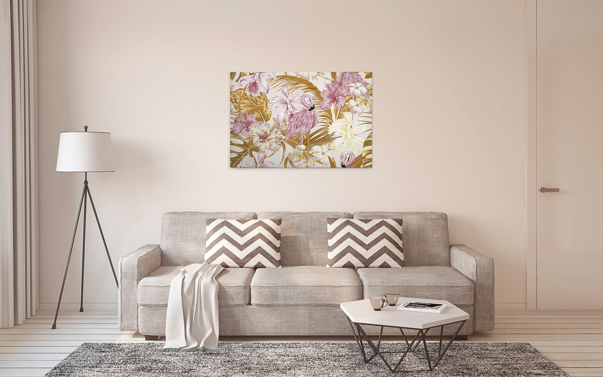 A.S. Création Leinwandbild »Flamingo Art«, Kunst-Blumen-Kinder, (1 St.), Dschungel Keilrahmen Flamingo Exotisch Hawaii Leinwand-Bild Wohnzimmer
