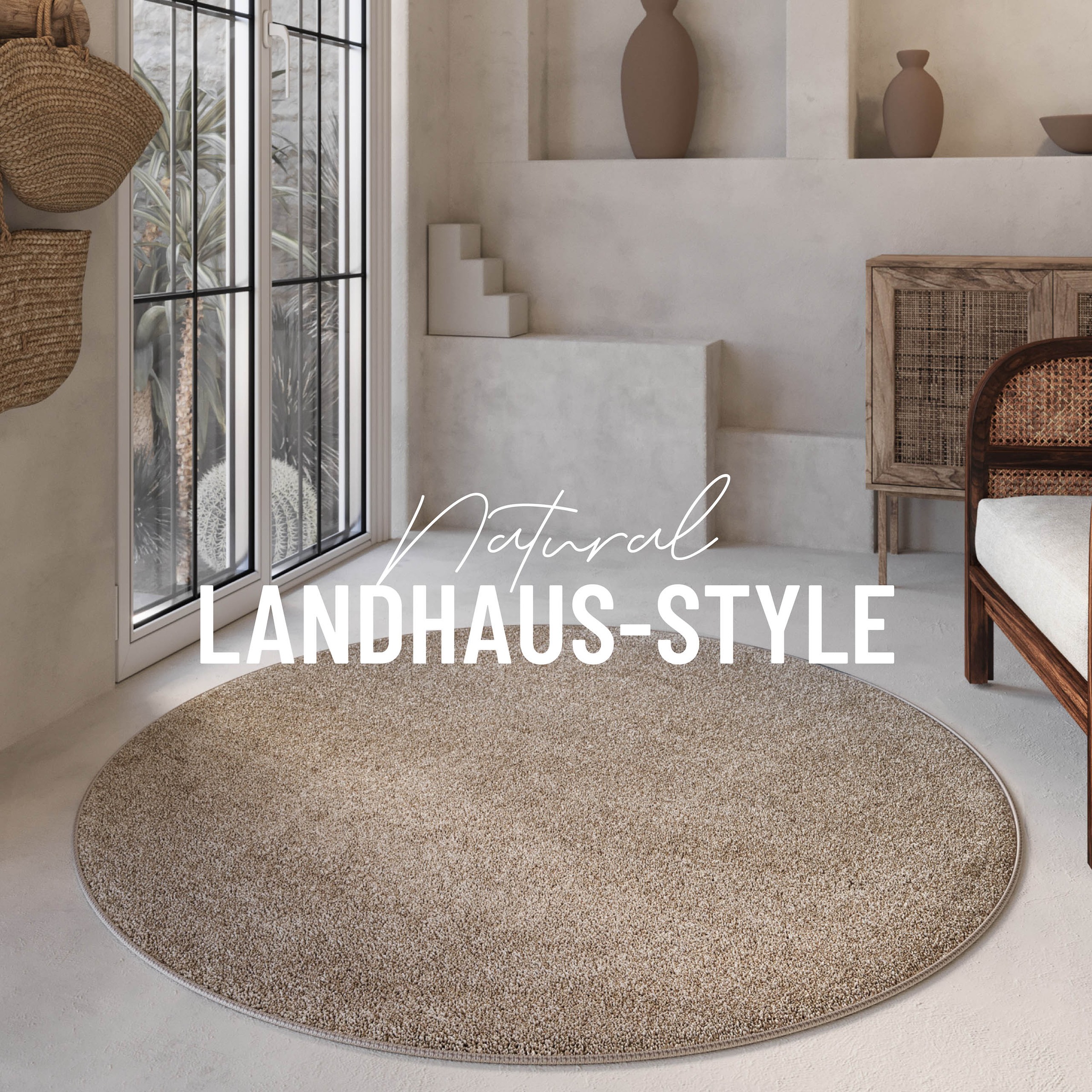 Wecon home Basics Hochflor-Teppich »Nova«, rund, 25 mm Höhe, Shaggy, gewebt, robust, Wohnzimmer, Schlafzimmer