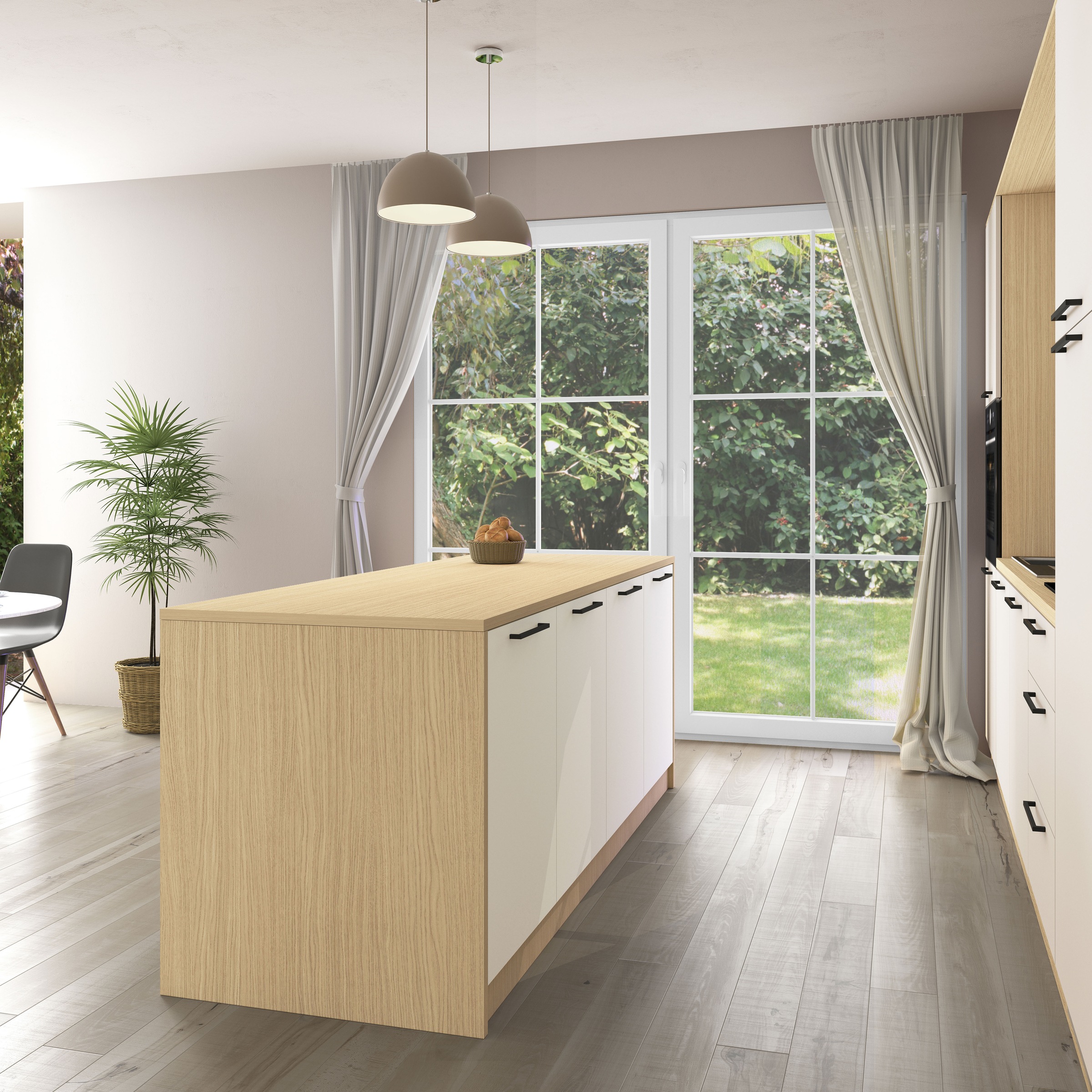KOCHSTATION Kücheninsel »KS-Luna« Breite 225 cm, 4 Türen, 8 Innenfächer, 4 Essplätze, gedämpfte Türen