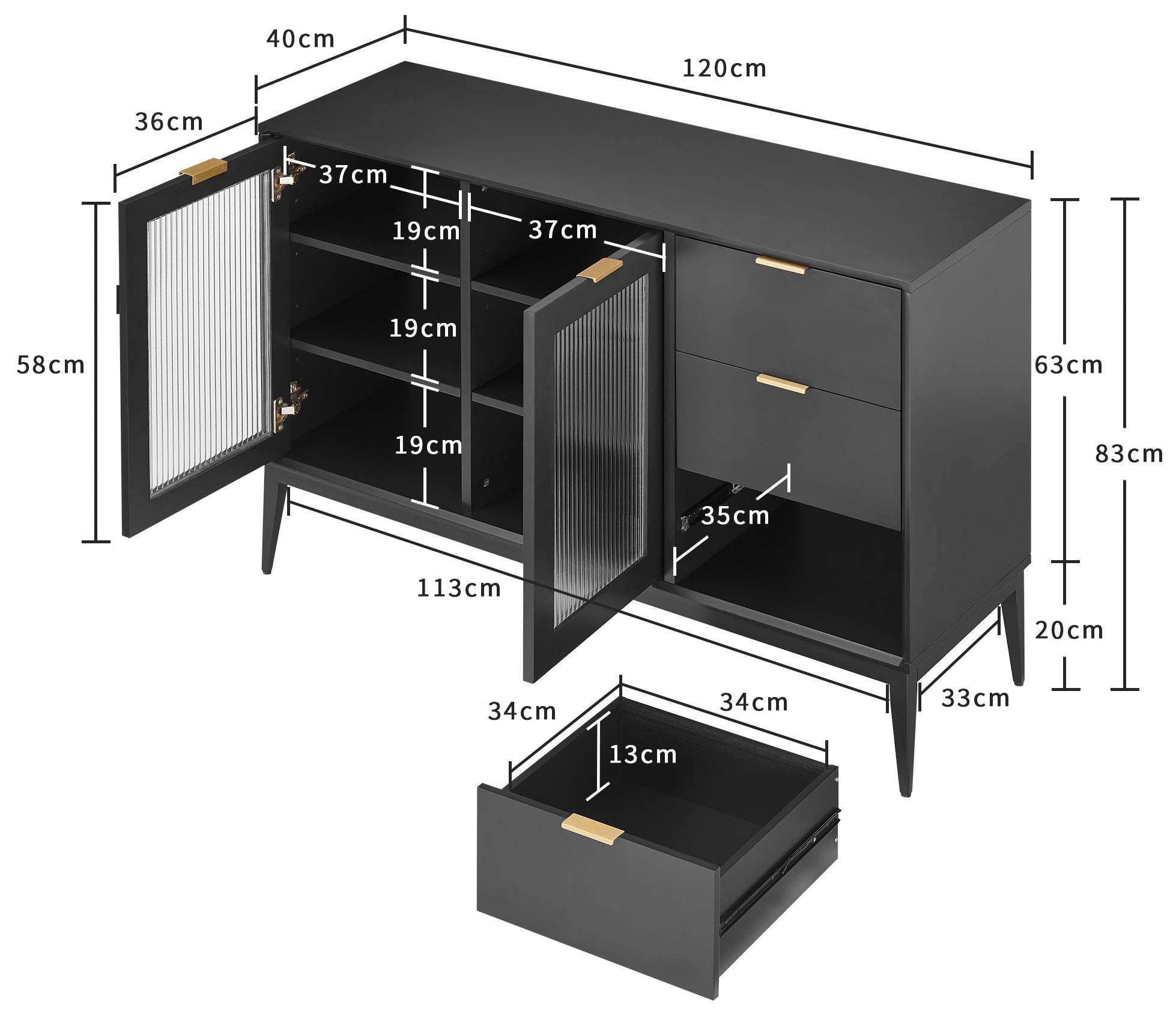 Leonique Sideboard »Lavisha« FSC-zertifiziertes Holz kombiniert Melamin, verchromten Metallgriffen