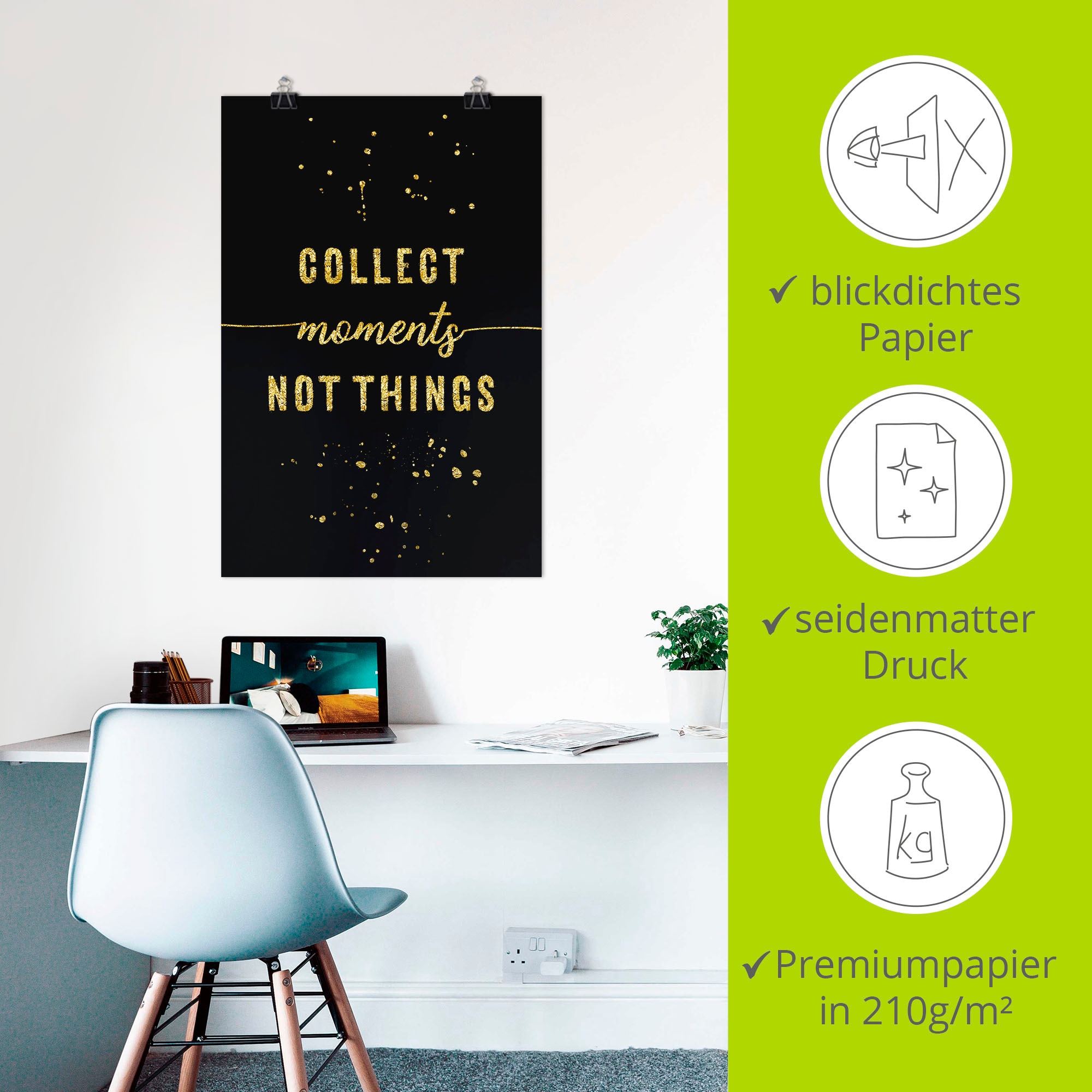 Artland Poster »GOLD Sammle Momente, keine Dinge« Sprüche & Texte 1 Stk. tlg. ohne Rahmen
