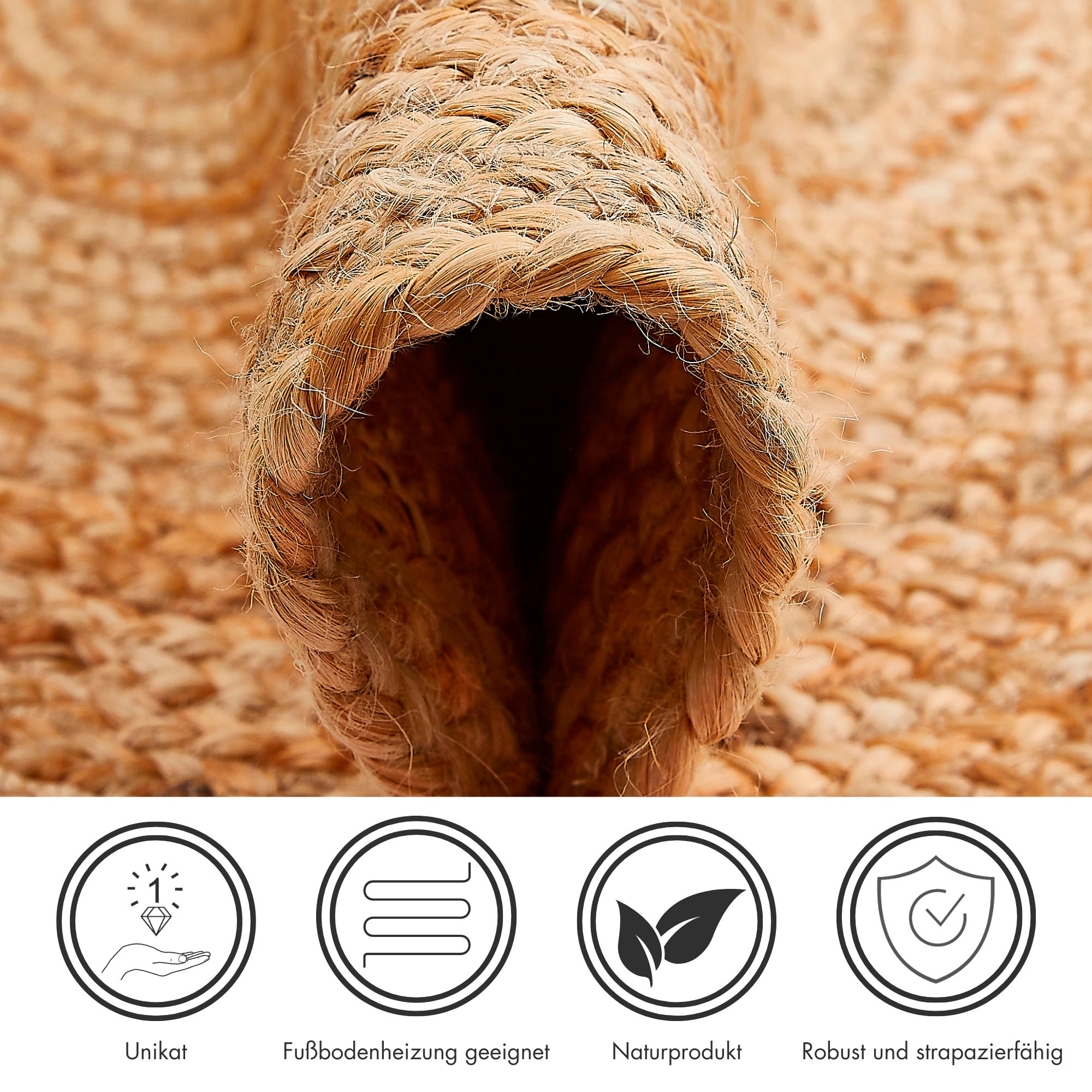 LUXOR living Teppich »Mamda 2, Juteteppich«, rund, 4 mm Höhe, Flachgewebe, handgeflochten, Flecht Design, Naturfaser, Boho-Style
