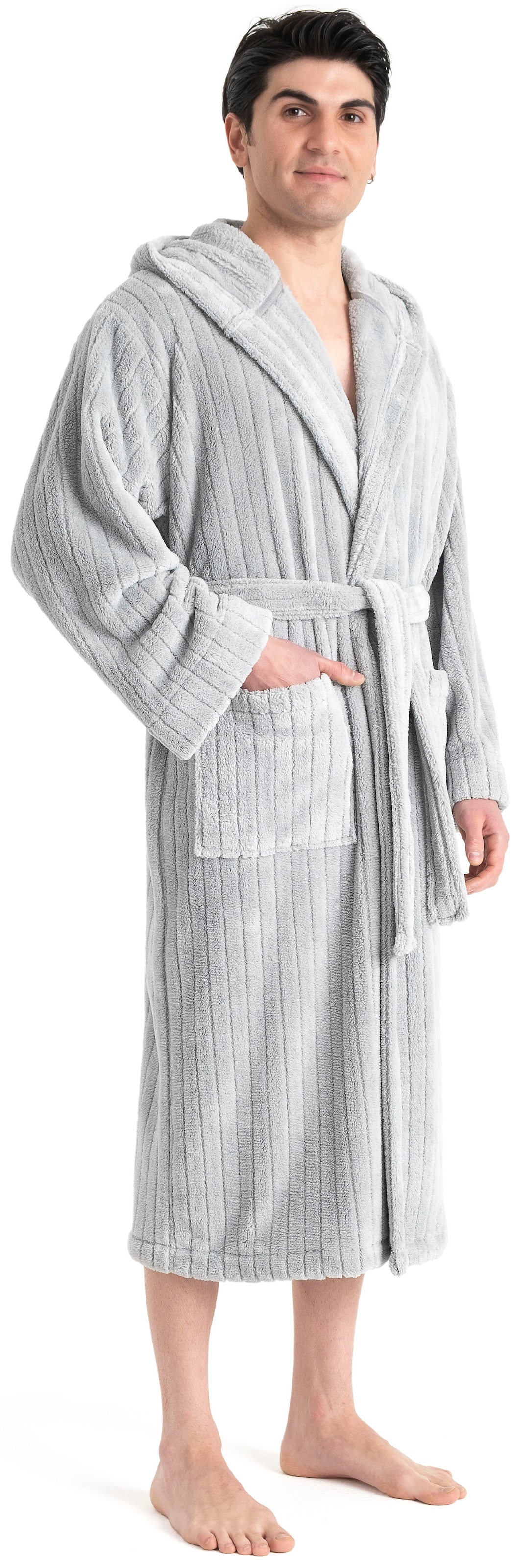 LeGer Home by Lena Gercke Unisex-Bademantel »Lovina gestreift, ideal für Sauna & Spa, Hotelbademantel, Morgenmantel« 1 Stk. Hoch-Tief, kuschelig weicher Fleece, plüsch, Damen und Herren, XS-3XL