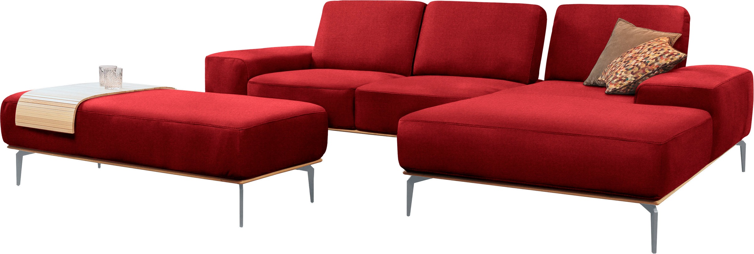 W.SCHILLIG Ecksofa »run, Designsofa mit tollem Sitzkomfort, bequem, L-Form«, mit elegantem Holzsockel, Füße in Silber matt, Breite 299 cm