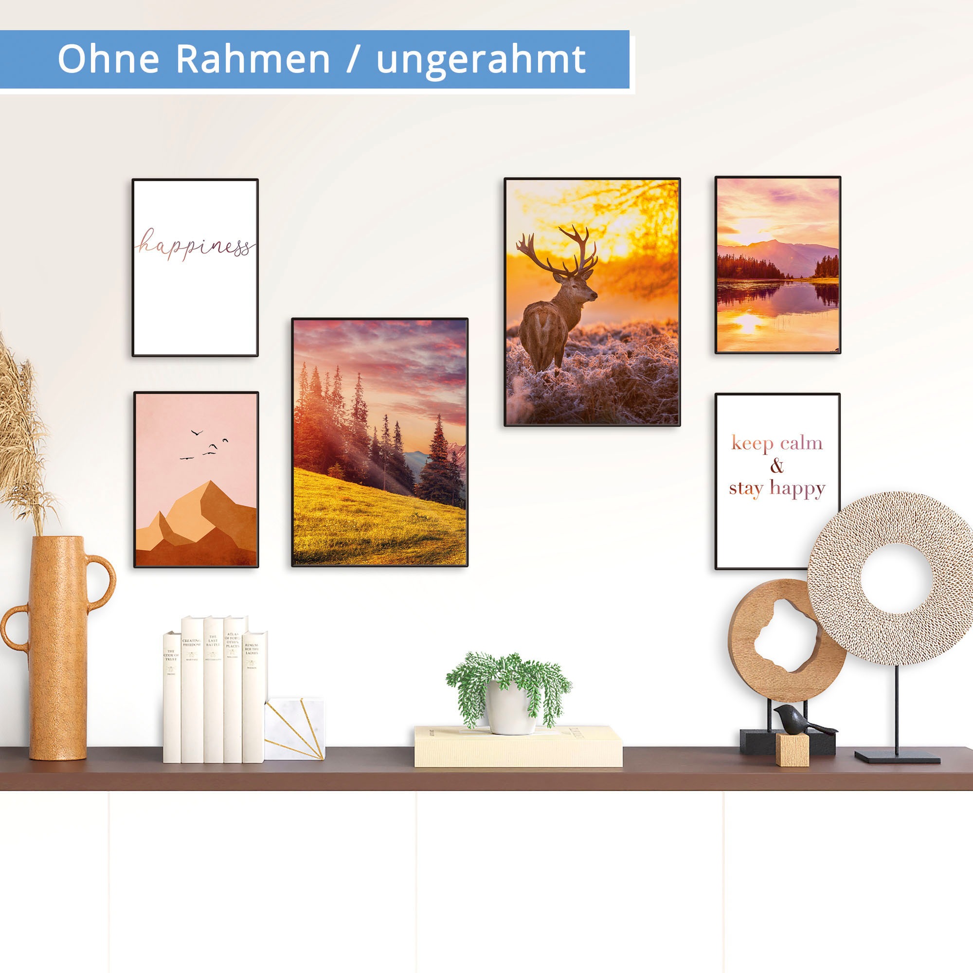 Artland Poster »Natur im Sonnenuntergang« Berge & Alpenbilder Set, 6 Stk. t günstig online kaufen