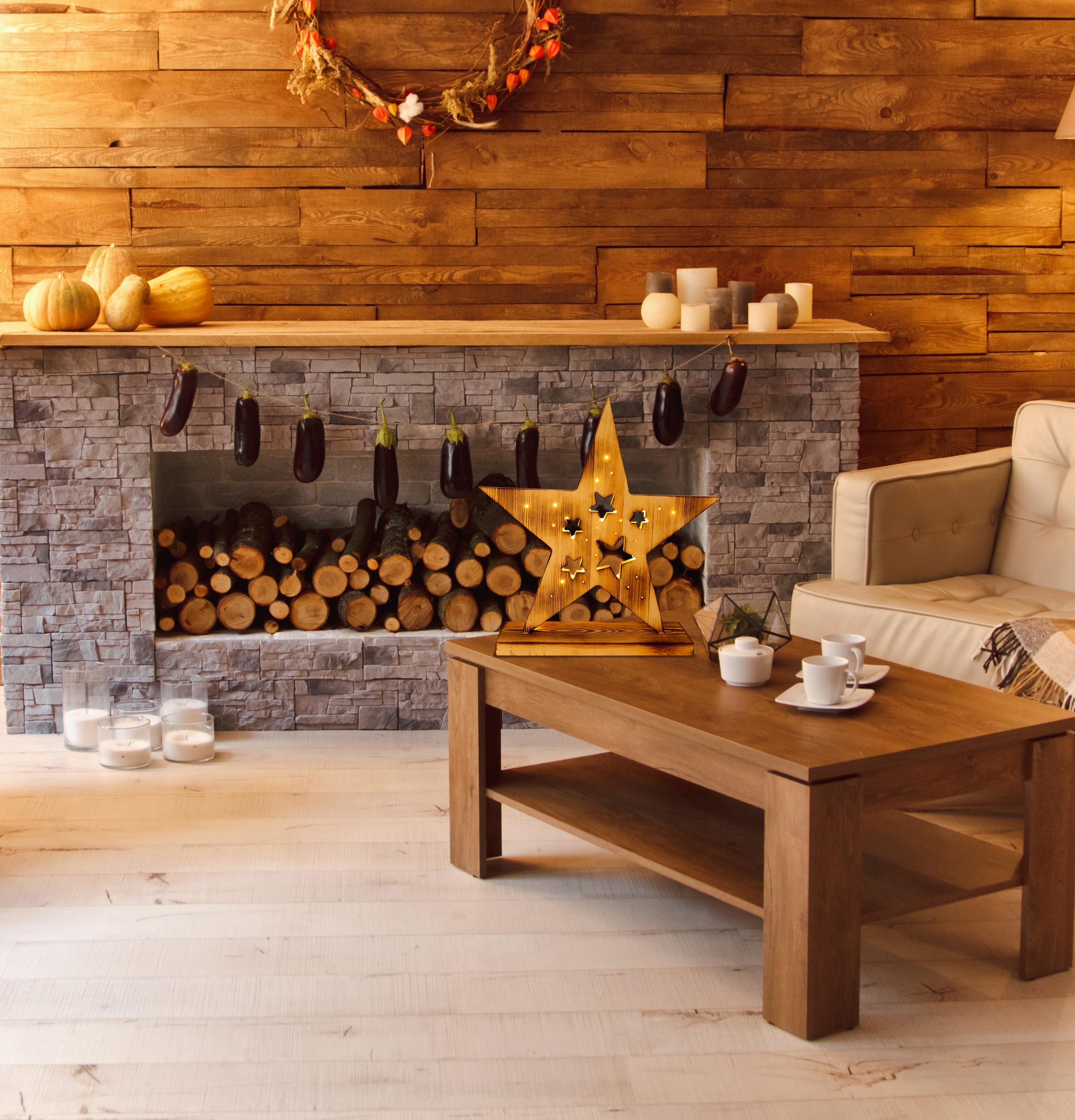 näve LED Dekoobjekt »LED-Holzstern H: 49cm, Weihnachtsdeko aussen«, 1 flammig, Timerfunktion (6on/18off), AA Batterie 1,5V, für Außen geeignet
