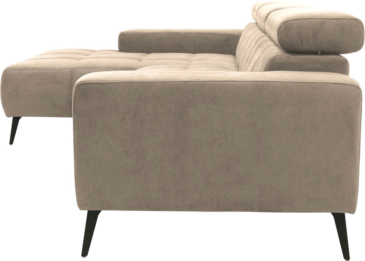 DOMO collection Ecksofa »Trento L-Form, mit Kufenfuß oder Einzelfuß«, wahlweise mit Kopfteilverstellung, Recamiere links/rechts bestellbar