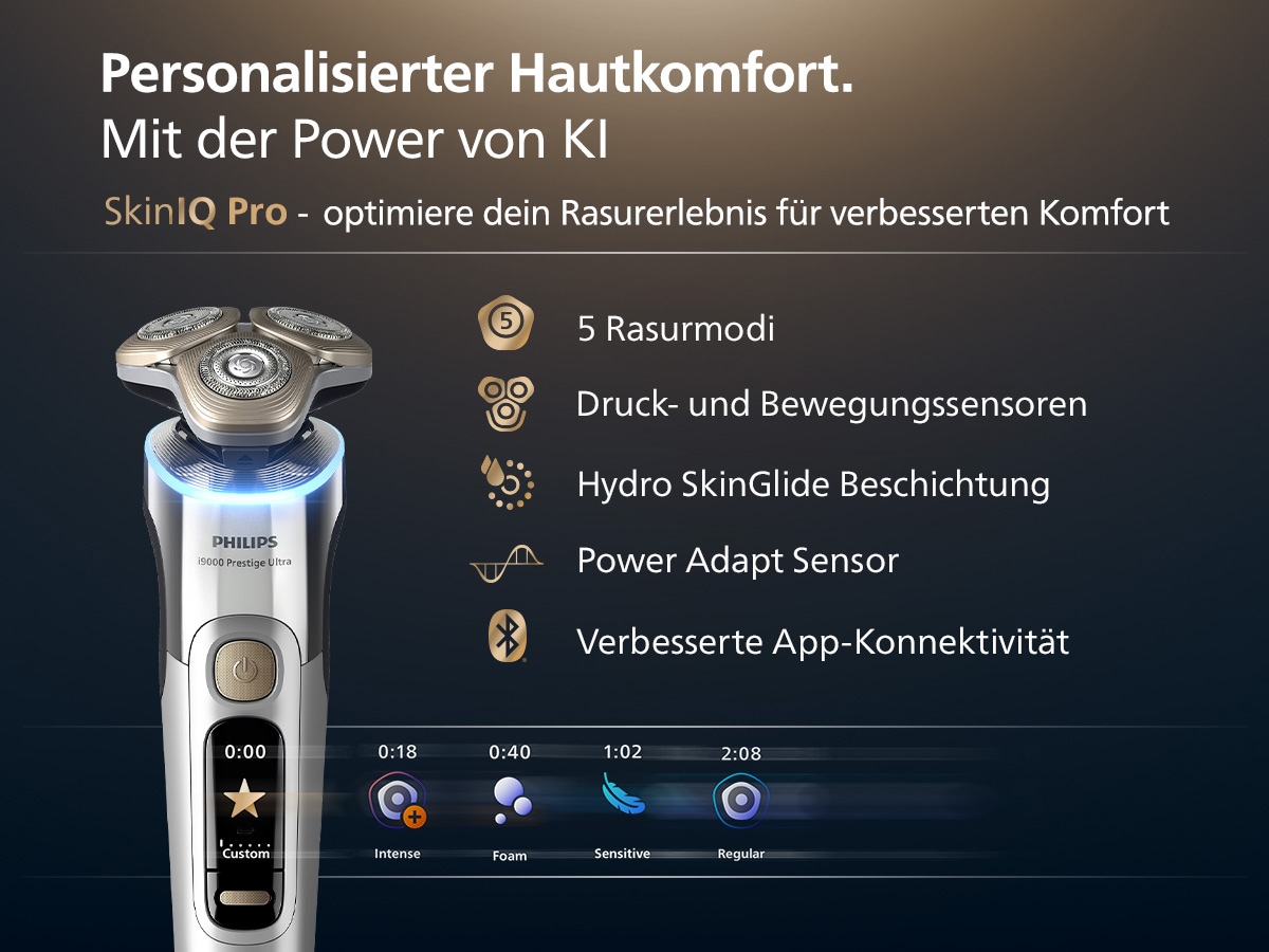Philips Elektrorasierer »Series i9000 Prestige Ultra XP9404/46«, 1 St. Aufsätze, mit SkinIQ Technologie, inkl. UV-Ladecase, 1 Kartusche