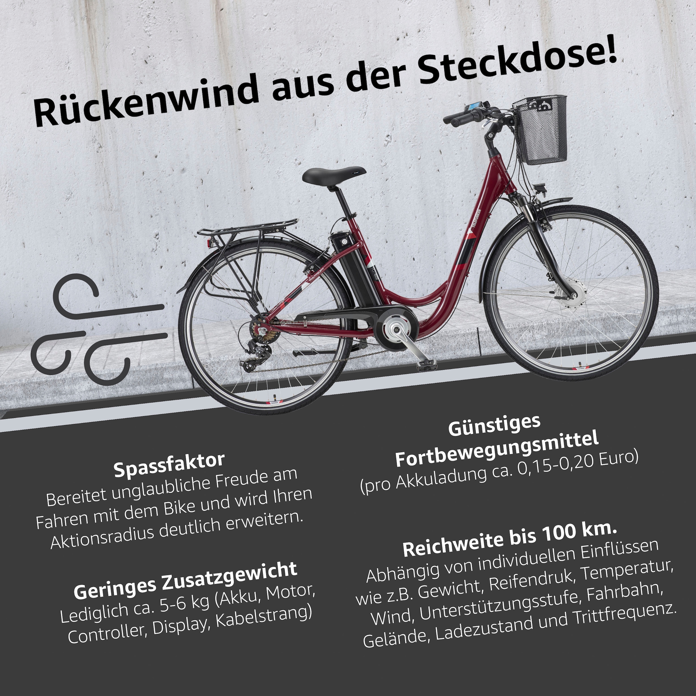 Telefunken E-Bike »Multitalent RC822«, 7 Gang, Shimano, Tourney, Frontmotor 250 W, (ca. 100 km Reichweite-2 V-Bremsen-Beleuchtung-Straßenzulassung), City Elektrofahrrad, Damen Herren, 28 Zoll, 36 V 374 Wh Akku, Pedelec