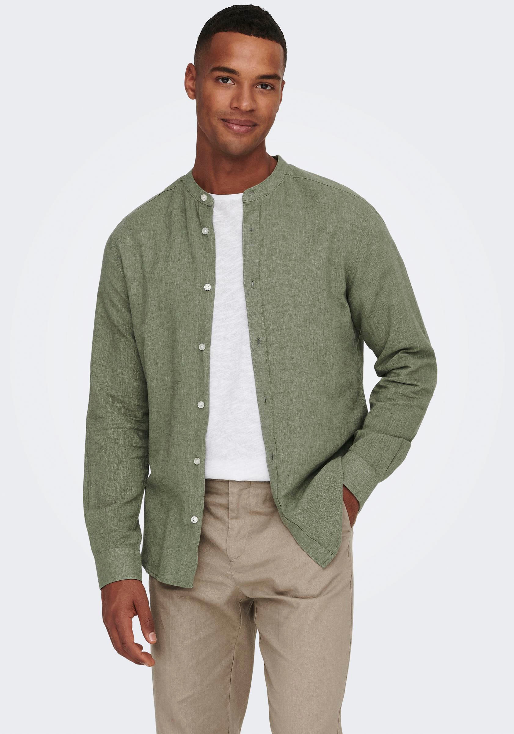 ONLY & SONS Langarmhemd »ONSCAIDEN LS SOLID LINEN MAO SHIRT NOOS«