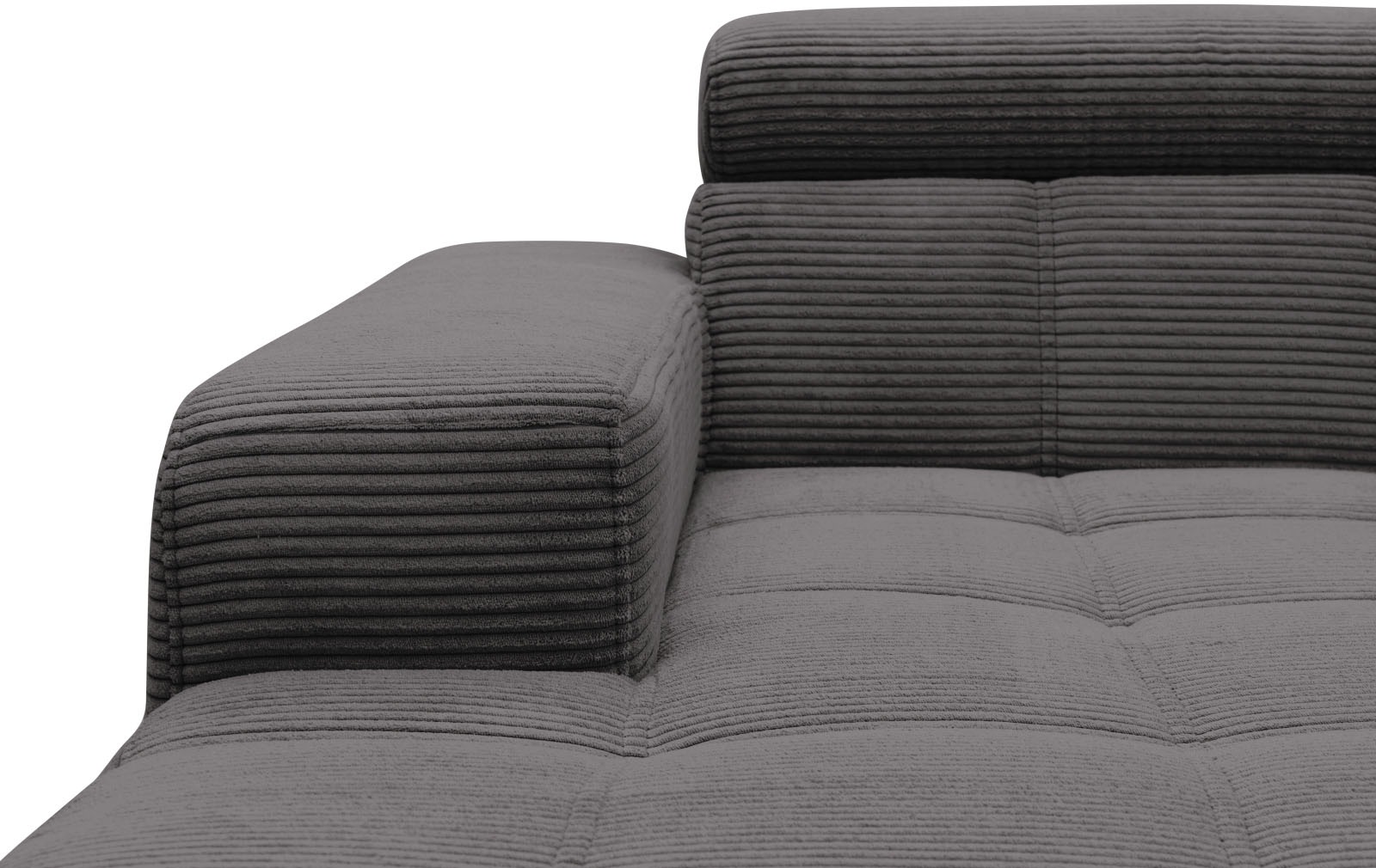 DOMO collection Ecksofa »Trento L-Form, mit Kufenfuß oder Einzelfuß«, wahlweise mit Kopfteilverstellung, Recamiere links/rechts bestellbar
