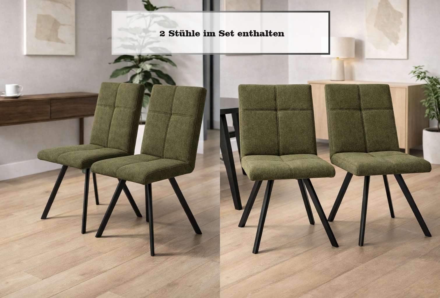 Home affaire Esszimmerstuhl »Mia Essstuhl, Wohnstuhl, Polsterstuhl, 4-Fußstuhl« (Set) 2 Stk.mit schwarz pulverbeschichteten Metallbeinen, gepolstert, modern