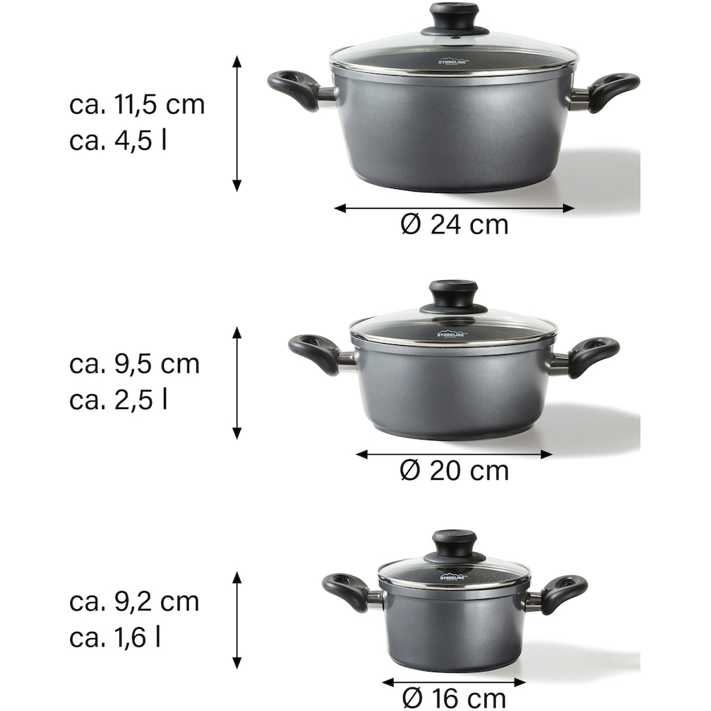 STONELINE Topf-Set, Aluminium, (Set, 6 tlg., 1x Kochtopf Ø 16 cm, 1x Kochtopf Ø 20 cm, 1x Kochtopf Ø 24 cm), Induktion