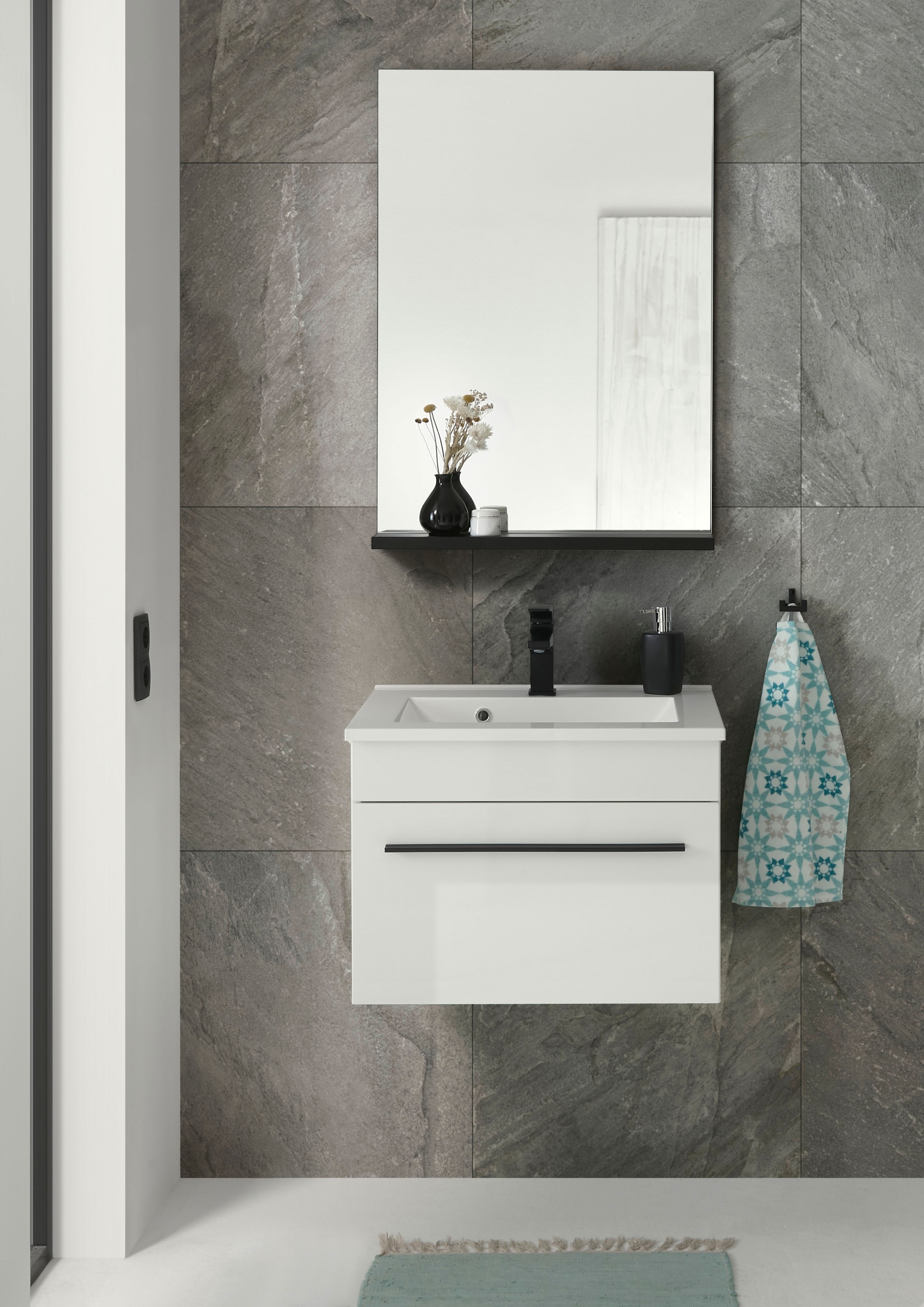 INOSIGN Waschtisch »Cantara, Waschtisch inkl. Waschbecken, modernes Design«, mit schwarzem Griff, ausreichend Stauraum