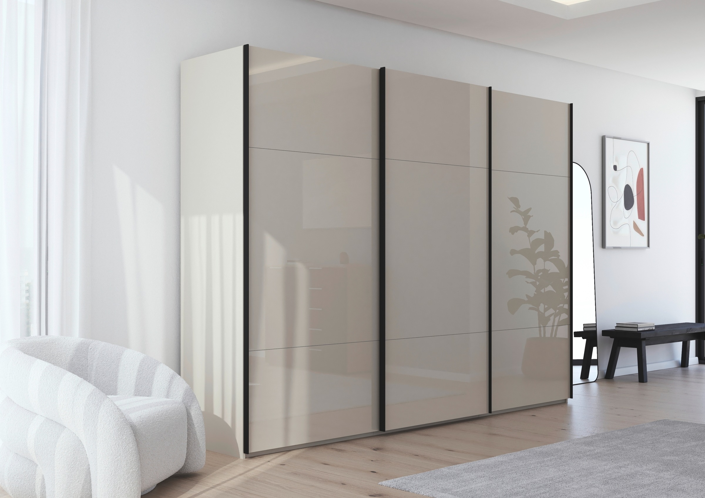rauch Schwebetürenschrank »Kleiderschrank Schrank Garderobe Schlafzimmerschrank CONTIDO«, (in 3 verschiedenen Ausstattungen BASIC/CLASSIC/PREMIUM), aus hochwertigem Material in 6 Breiten 2 Griff-Farben MADE IN GERMANY