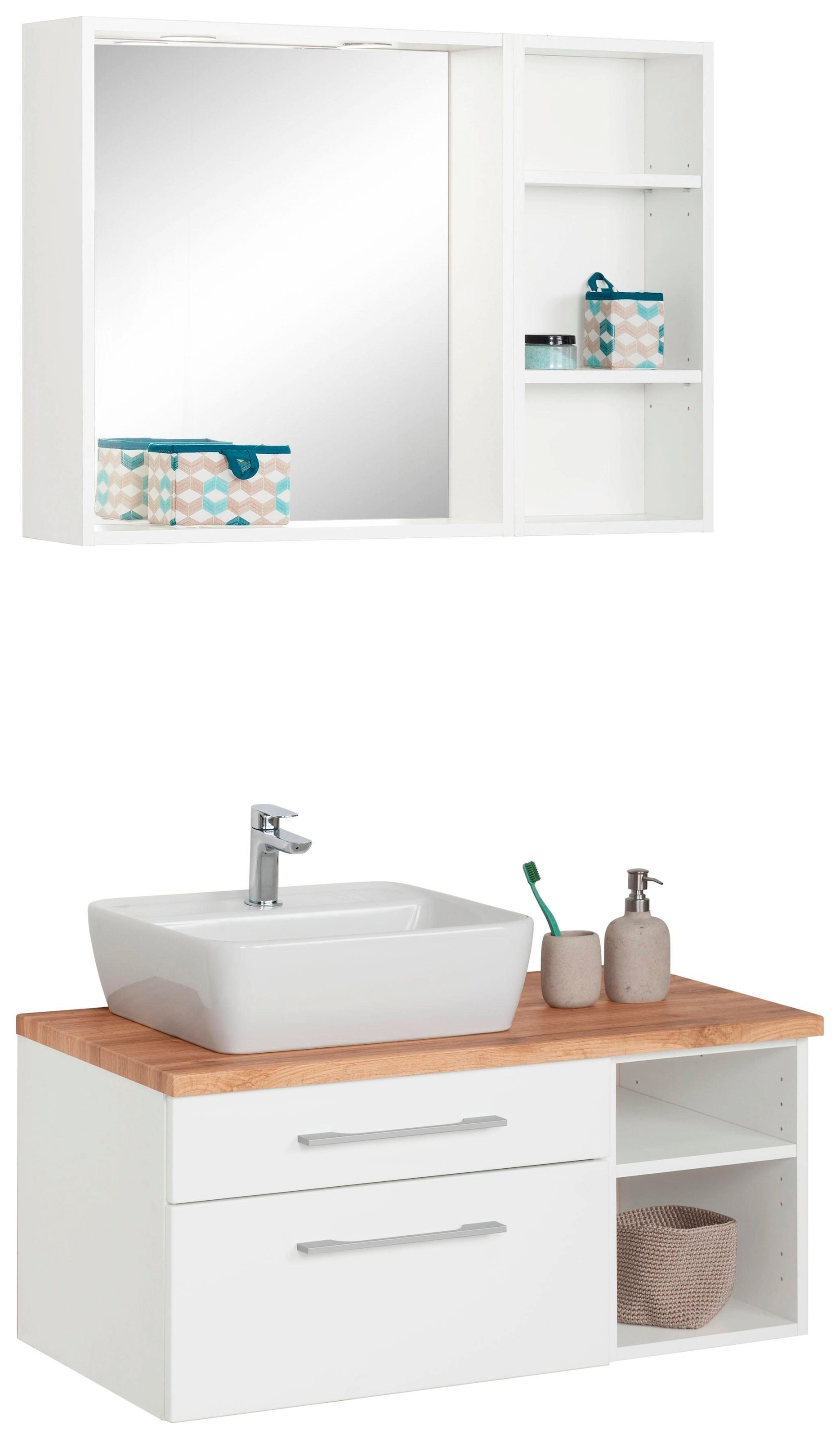 welltime Badmöbel-Set »Davos«, (3 St.), Waschplatz mit Regal und Spiegel günstig online kaufen