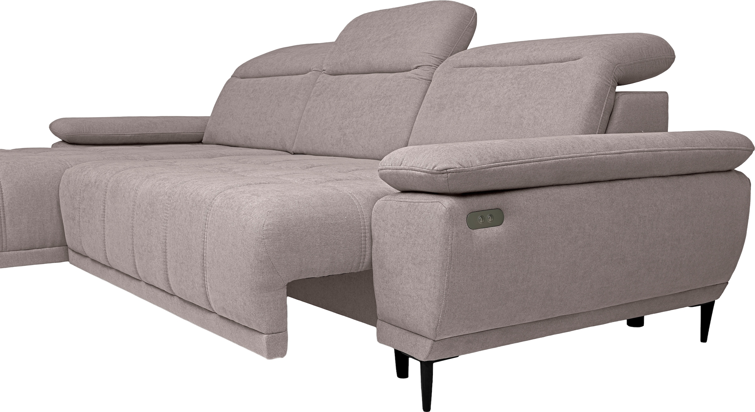 WERK2 Ecksofa »Focus-S, inkl. elektr. Sitzvorzug, manuelle Kopfteilverstellung« elektr. Sitztiefenverstellung, flexible Kopfstützen, 12cm Füße, L-Form