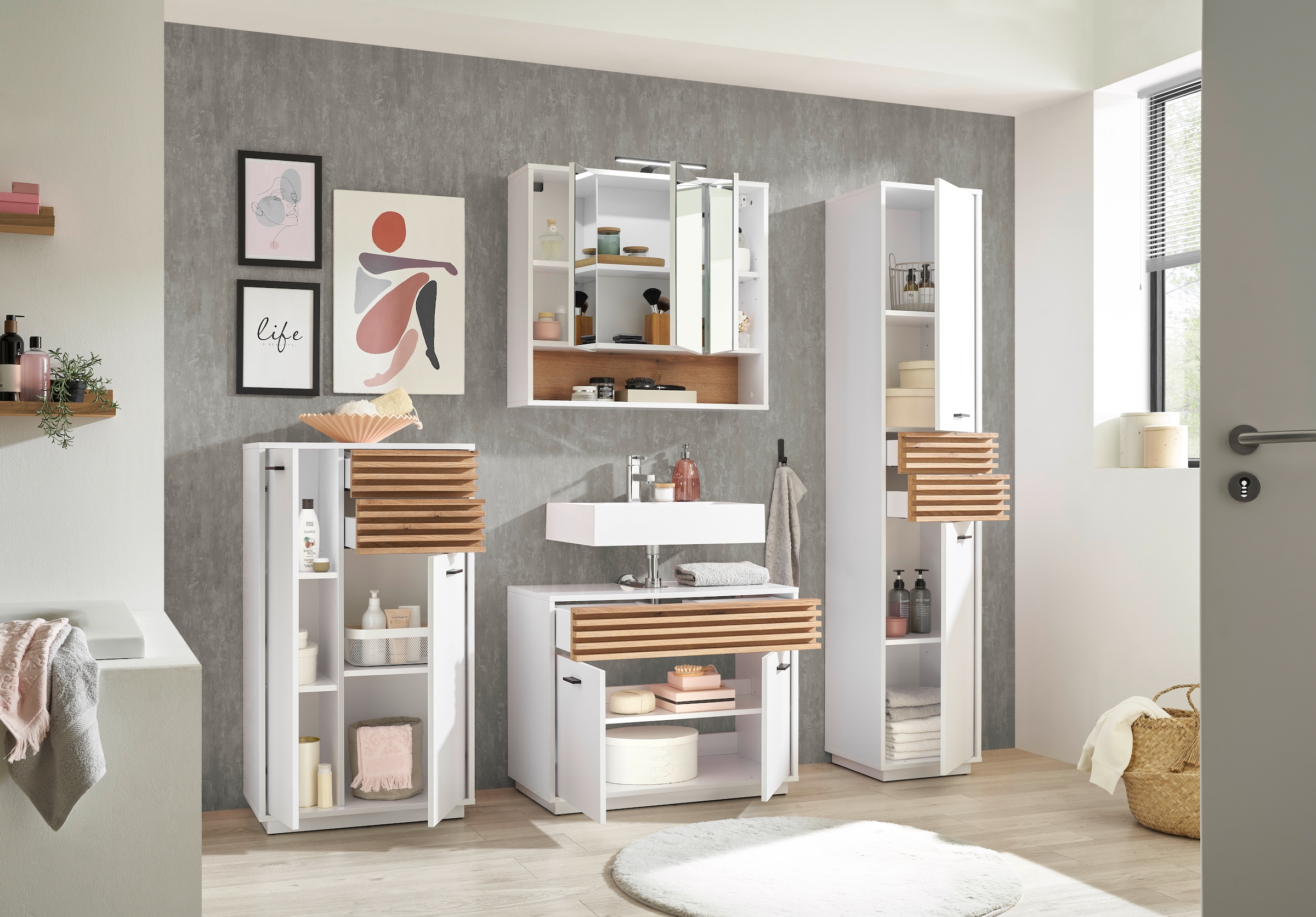 BASIC by Balculina Waschbeckenunterschrank »Liguria B/H/T 80x64x40 cm« 1 Stk. tlg. Breite 80cm, Unterflurauszug, FSC-Mix 70%