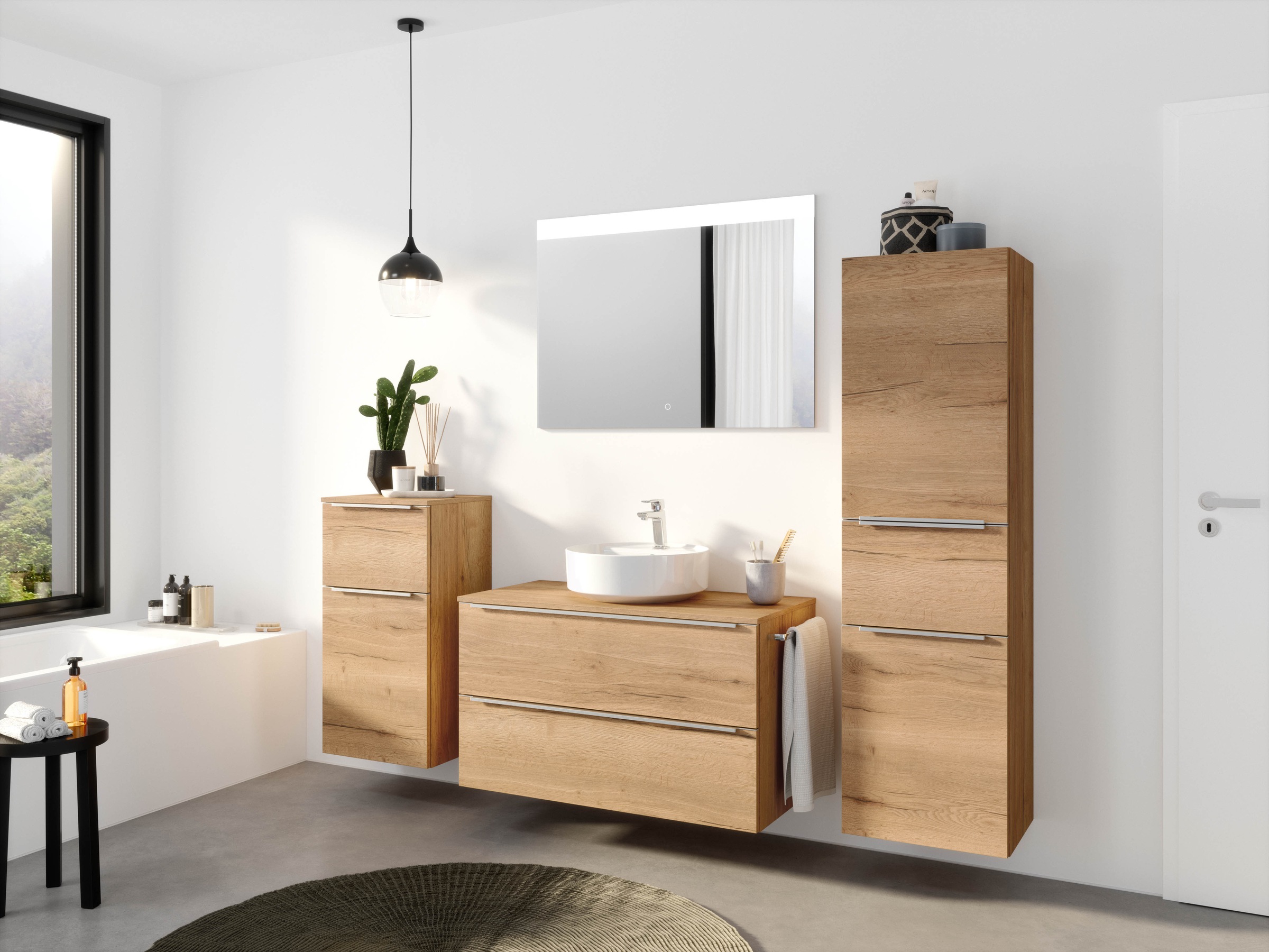 nobilia® Badmöbel-Set »Alvene«, (2 St., vormontiert, mit Soft-Close), inkl. Spiegel mit Touch-Sensor, in vier Breiten