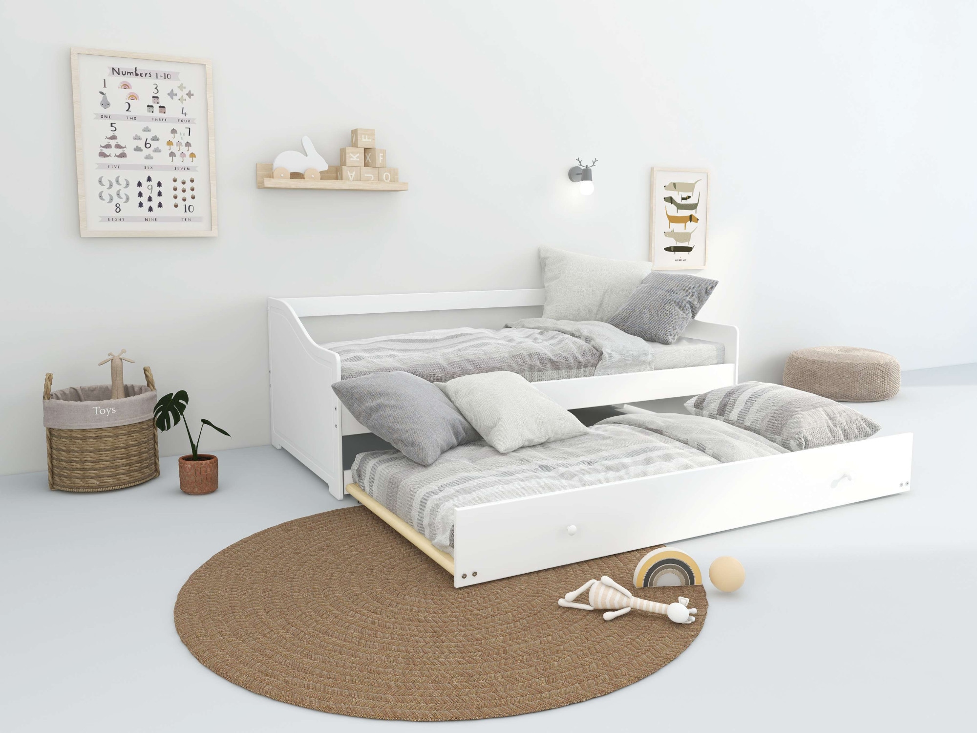 Home affaire Daybett »Arlo, inklusive 2 Matratzen + Lattenroste, Jugendbett, Gästebett,«, (Set, 5 tlg., Daybett inklusive 2-ter Schafgelegenheit, 2 Lattenroste, 2 Matratzen), 2 Schlafplätze, als Sofa nutzbar, Komplettbett