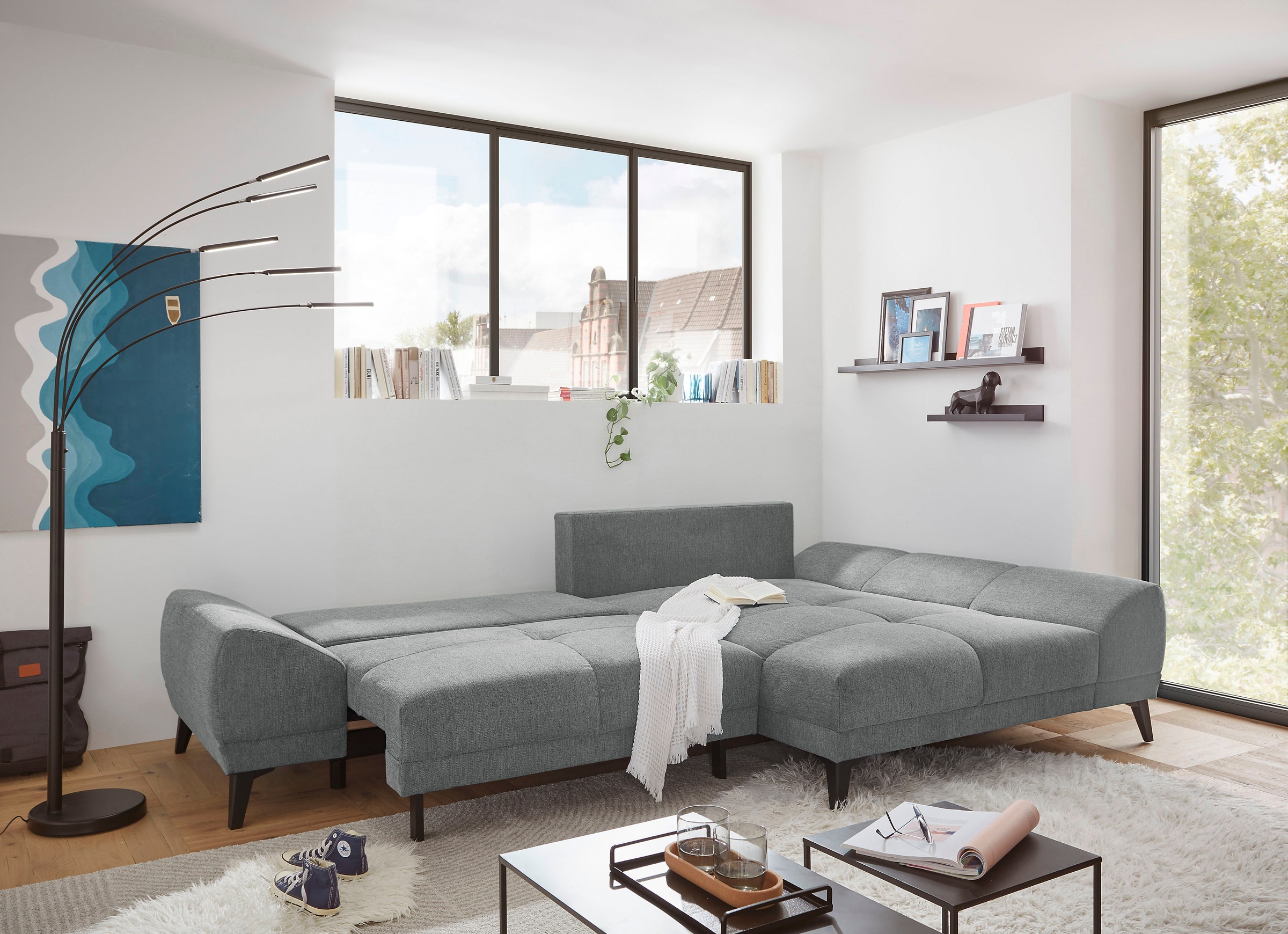 ED EXCITING DESIGN Ecksofa »Scott L-Form«, mit Bettfunktion, Bettkasten & 8 günstig online kaufen