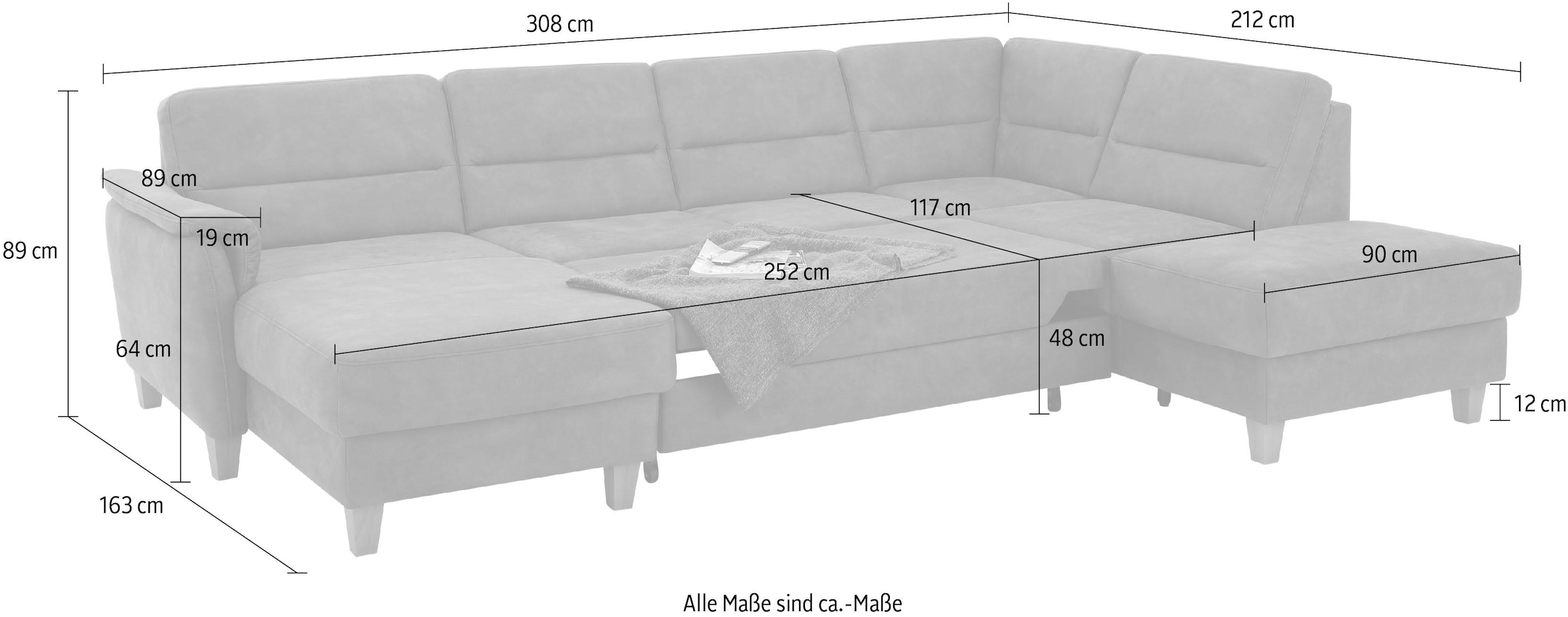 Home affaire Wohnlandschaft »Palmera U-Form«, Federkern, wahlweise mit Bettfunktion und mit/ohne Stauraum