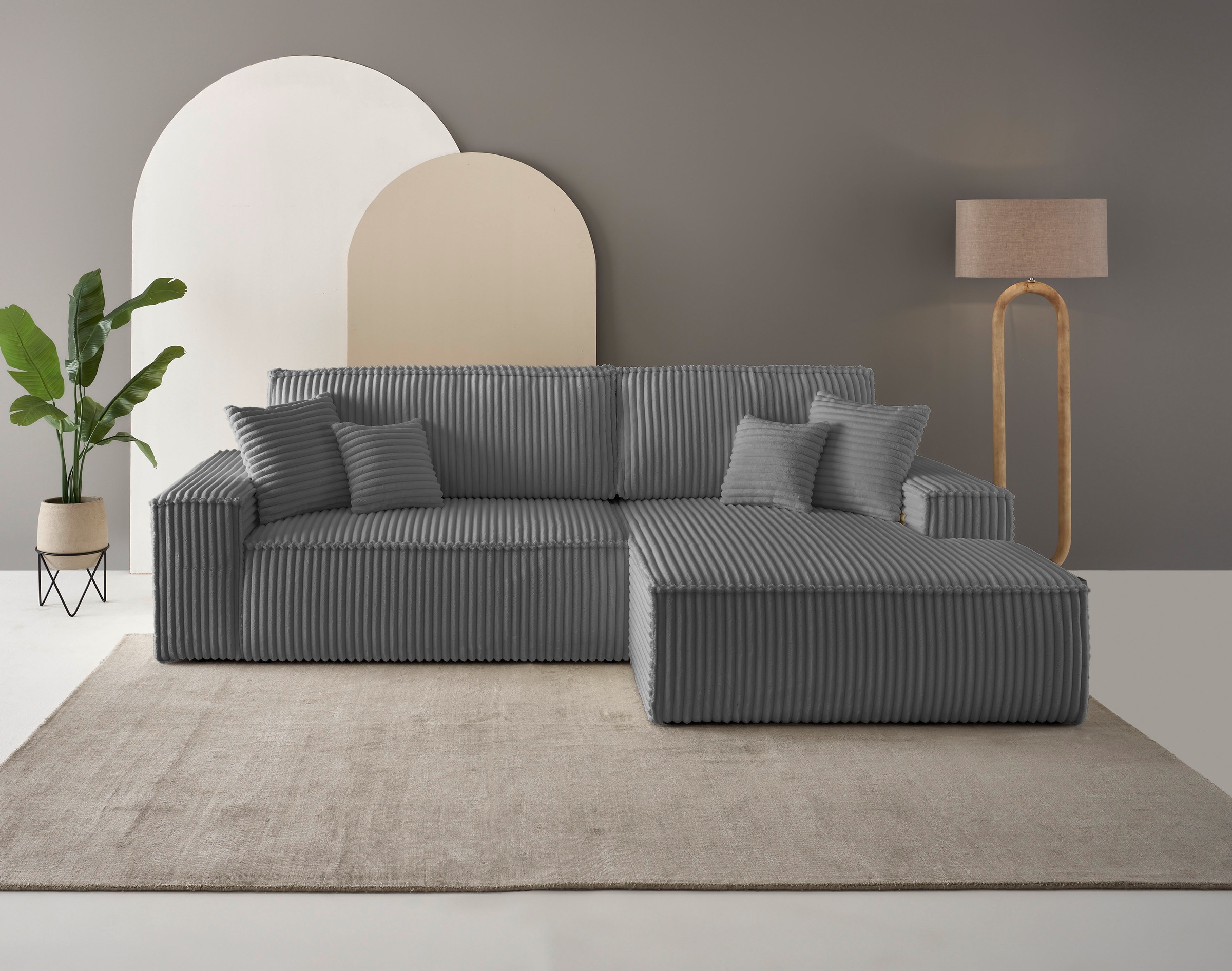 andas Ecksofa »Finnley Schlafsofa 267 cm in Bouclé, Struktur fein u. Cord, günstig online kaufen